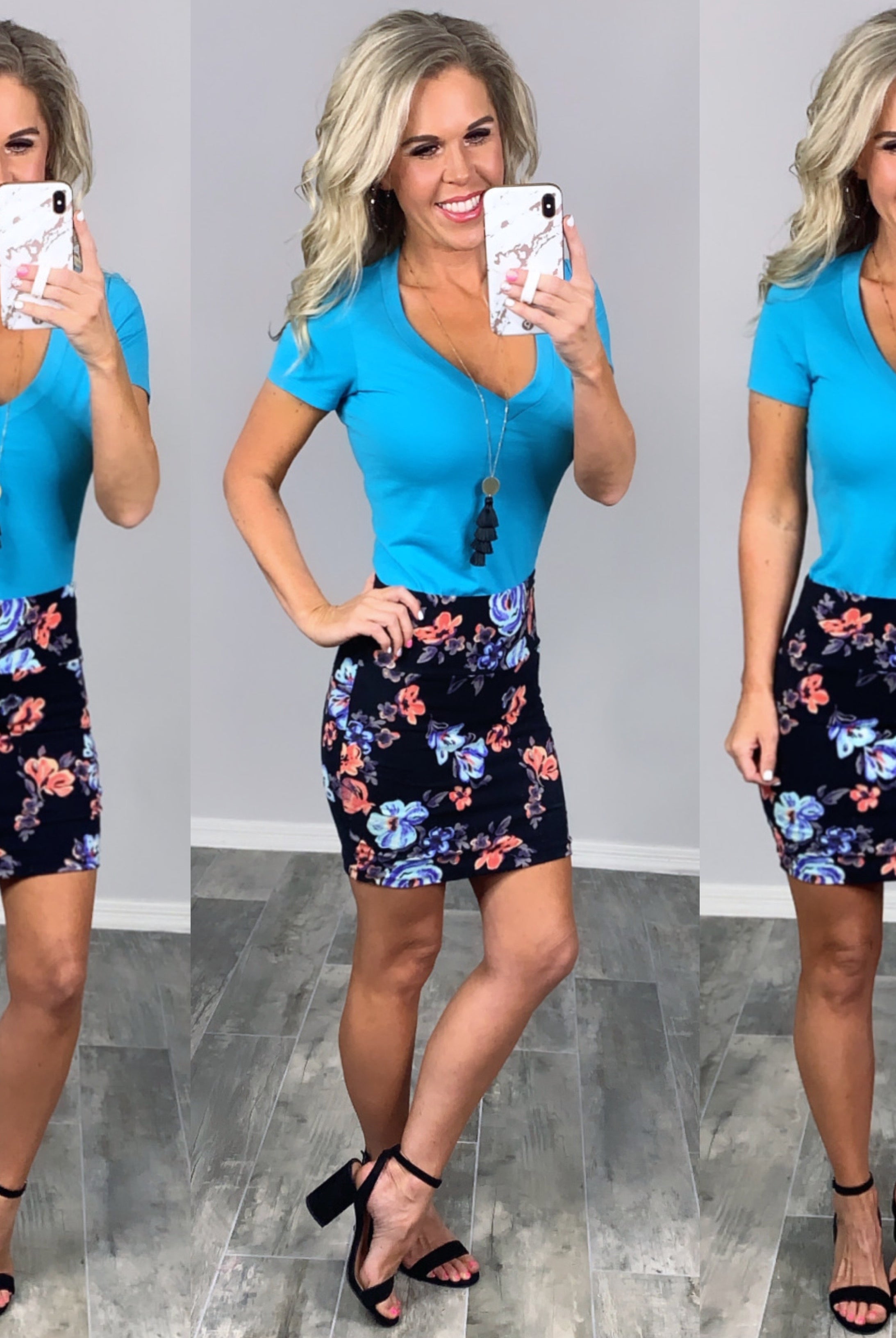 BASIC SHORT SLEEVE DEEP V TEE - TEAL-Top-privityboutique.com-Privity Boutique, Women’s Fashion Boutique in Mesa, Arizona