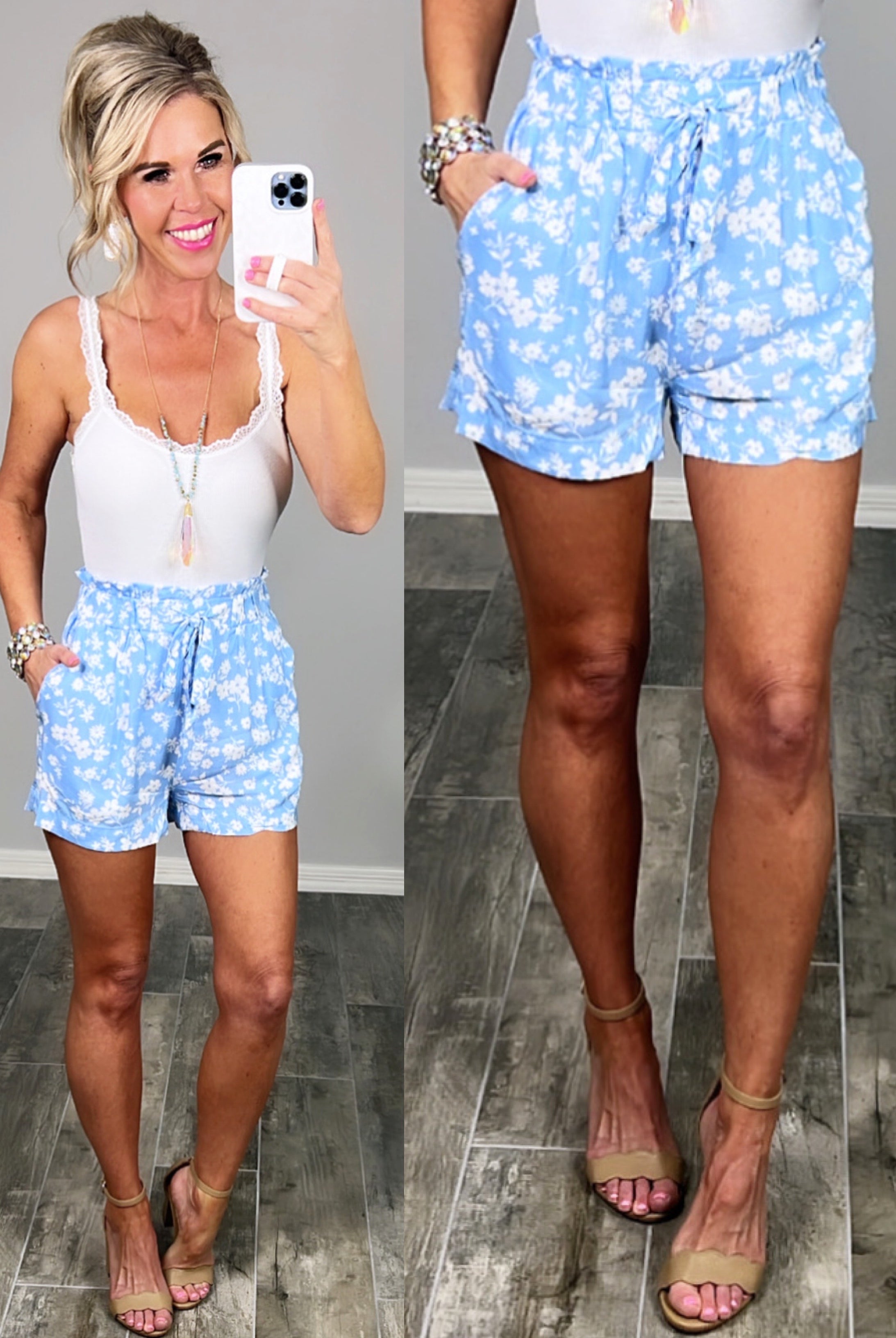 Sun And Blooms Floral Print Shorts - Blue-Dress-privityboutique.com-Privity Boutique, Women’s Fashion Boutique in Mesa, Arizona