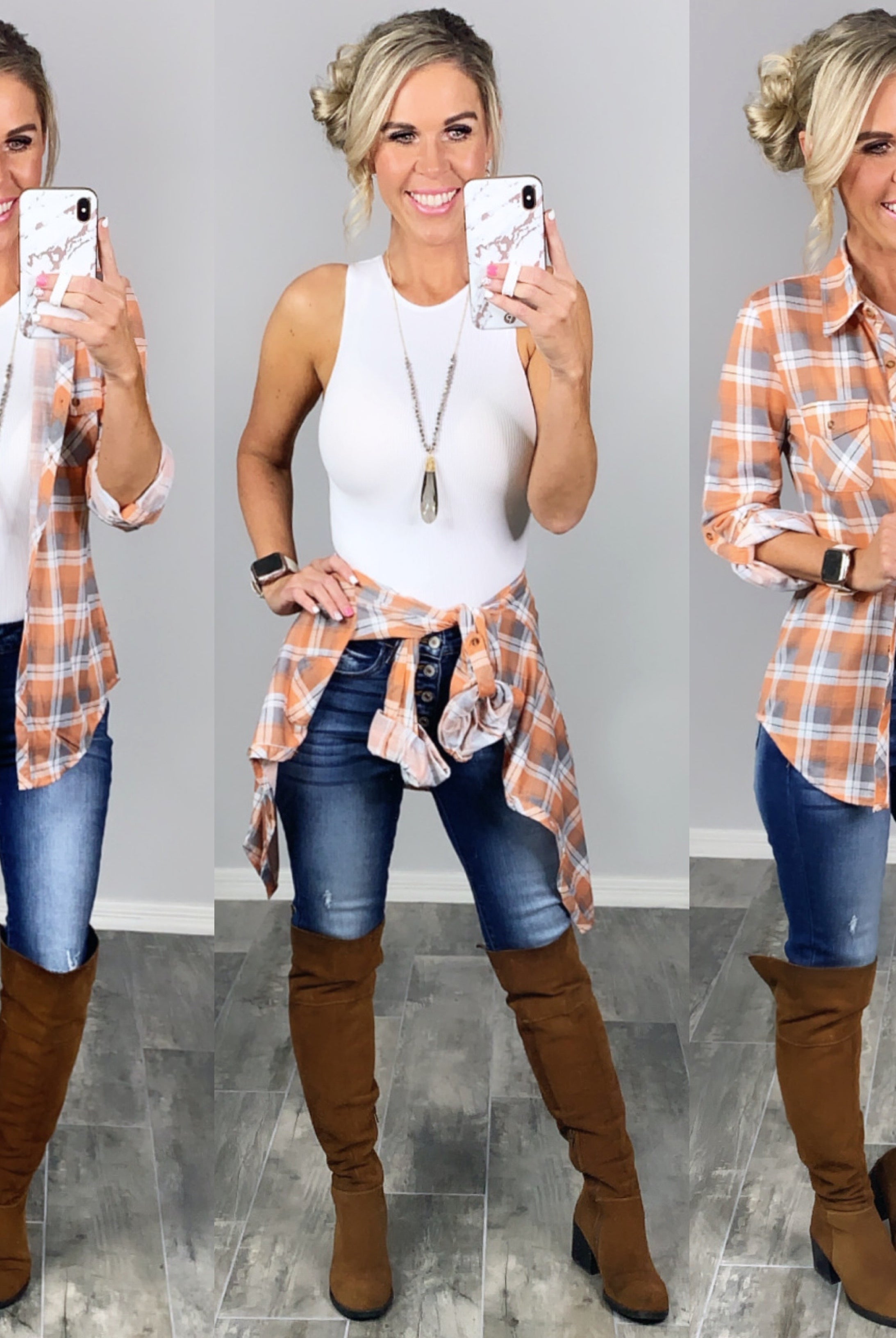 Penny Plaid Flannel Top - Ivory/Clay-flannel-privityboutique-Privity Boutique, Women’s Fashion Boutique in Mesa, Arizona