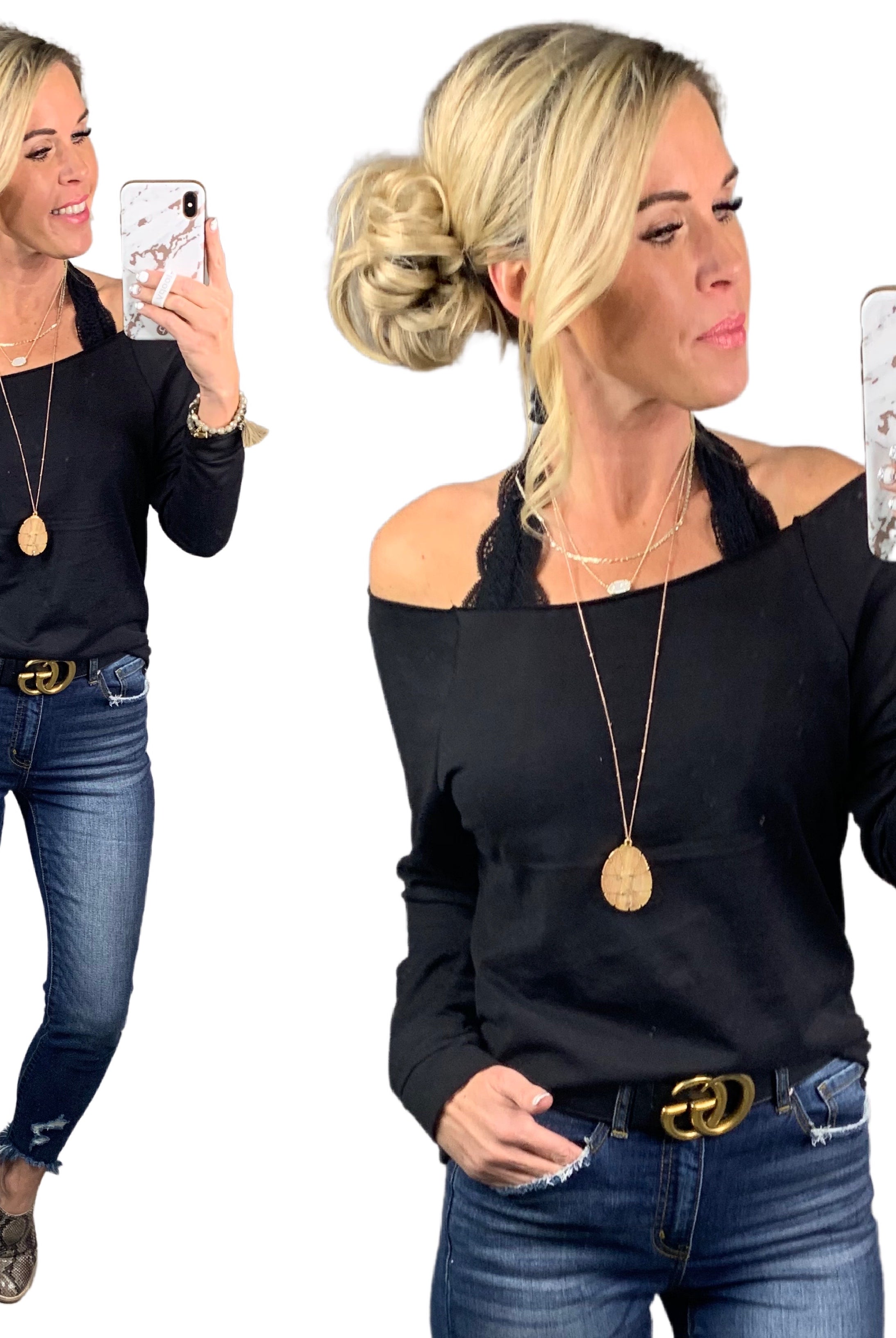 Raw Hem Off The Shoulder - Black-Top-privityboutique.com-Privity Boutique, Women’s Fashion Boutique in Mesa, Arizona