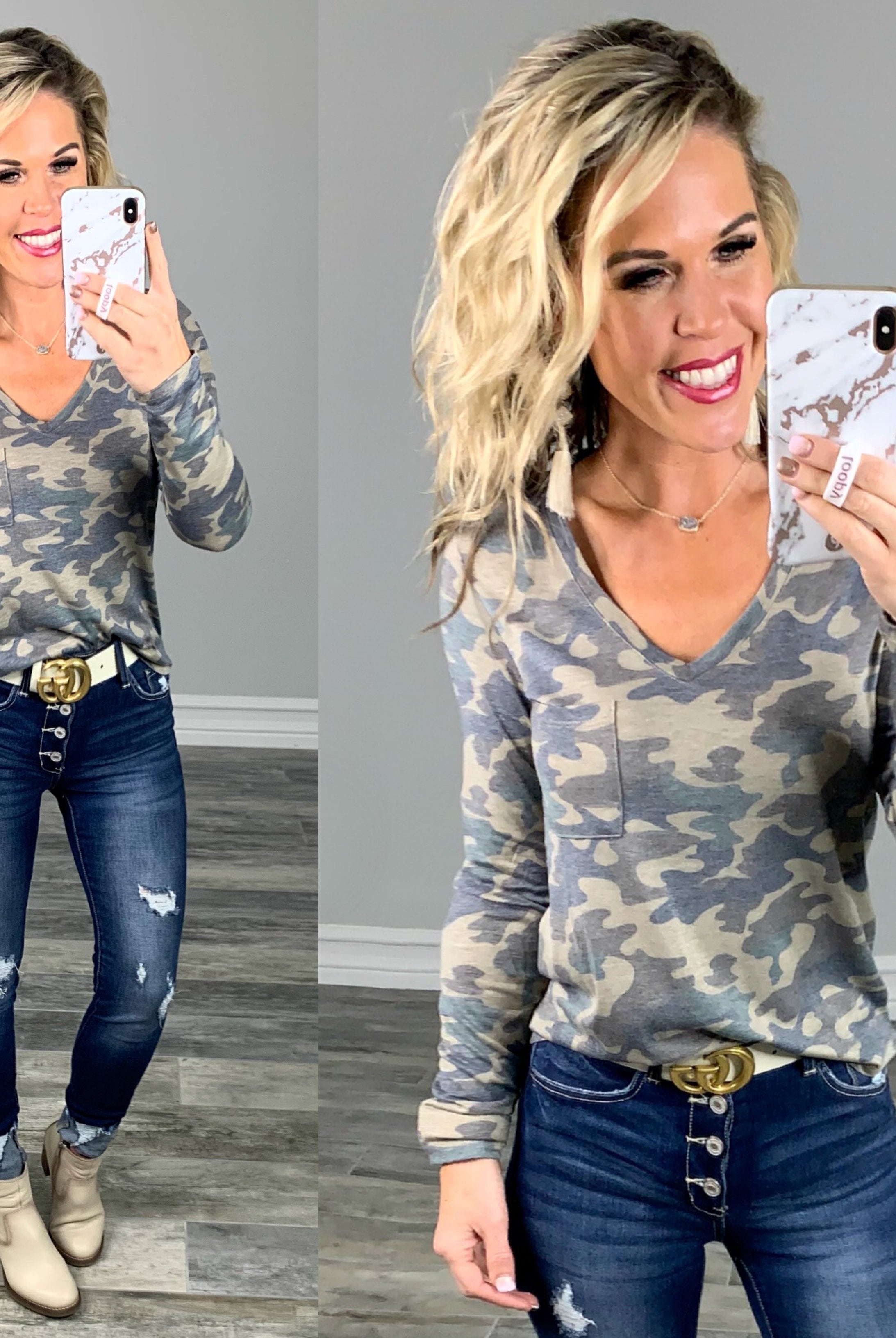 Casual in Camo Top: Olive-Top-privityboutique.com-Privity Boutique, Women’s Fashion Boutique in Mesa, Arizona