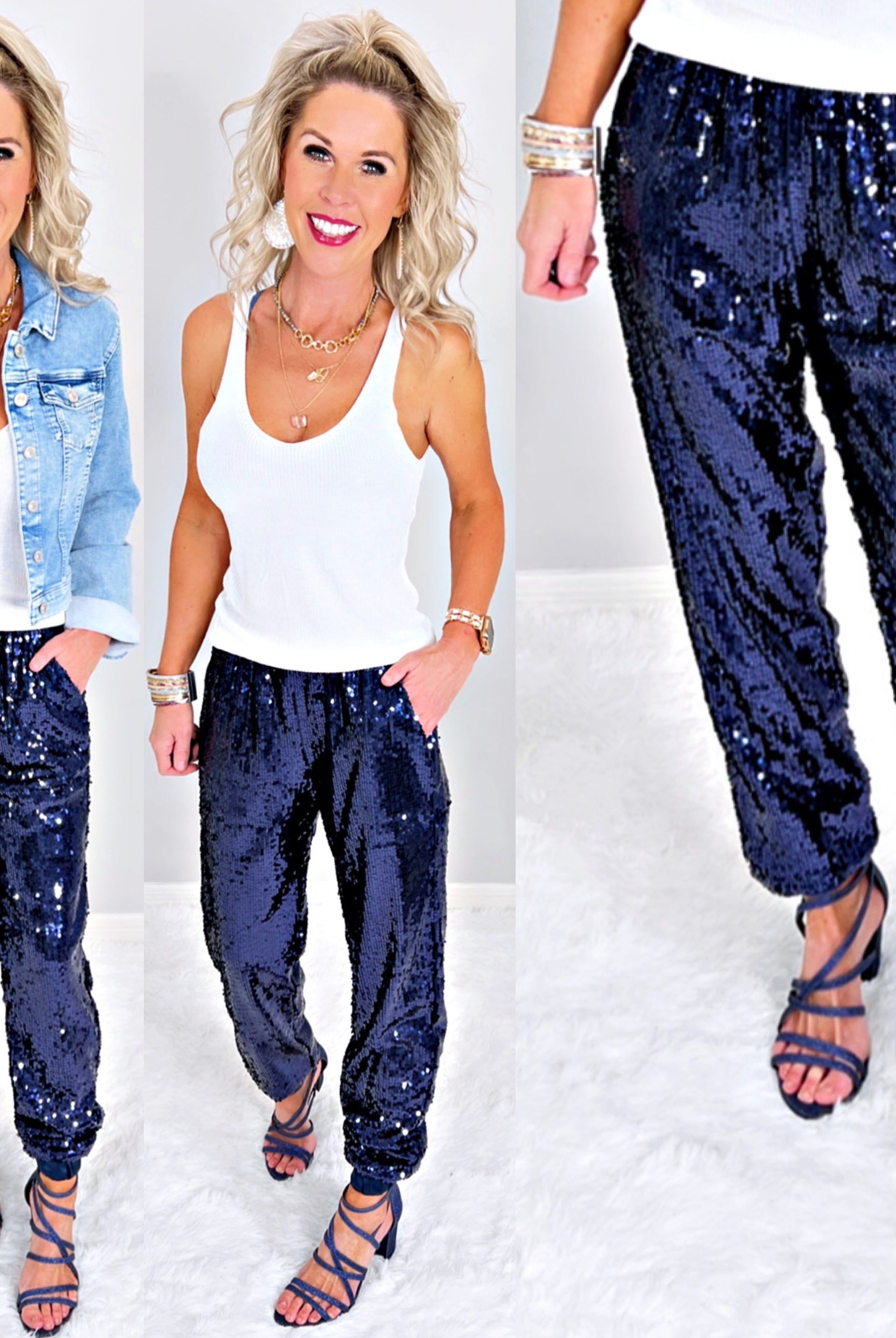 Sequin Joggers -Navy-sequin jogger pants-privityboutique.com-Privity Boutique, Women’s Fashion Boutique in Mesa, Arizona