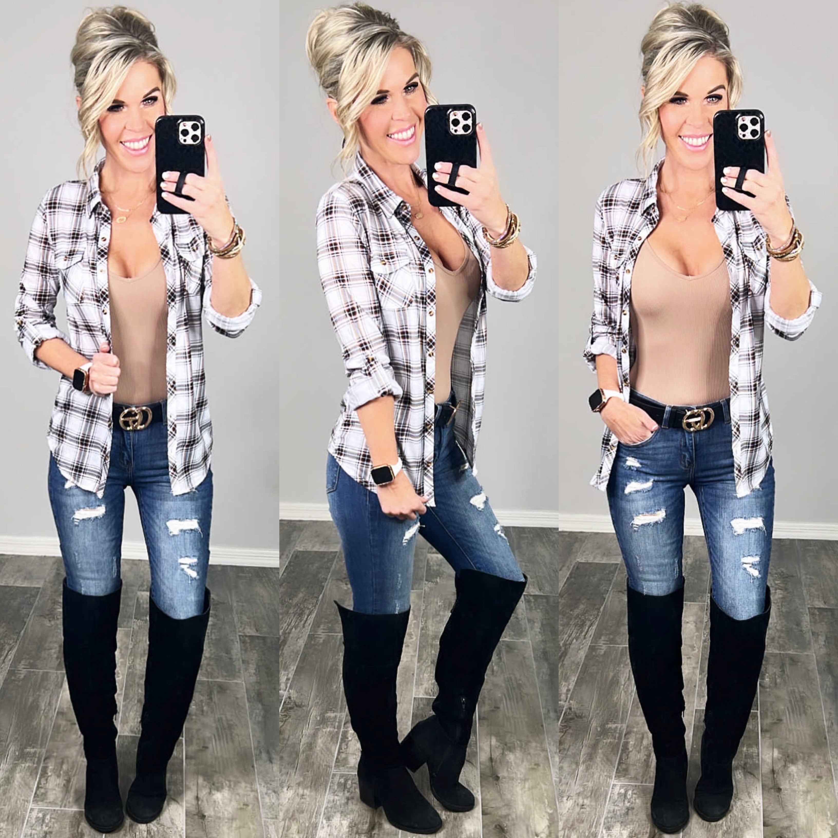 Penny Plaid Flannel Top - Ivory/Brown-flannel-privityboutique-Privity Boutique, Women’s Fashion Boutique in Mesa, Arizona