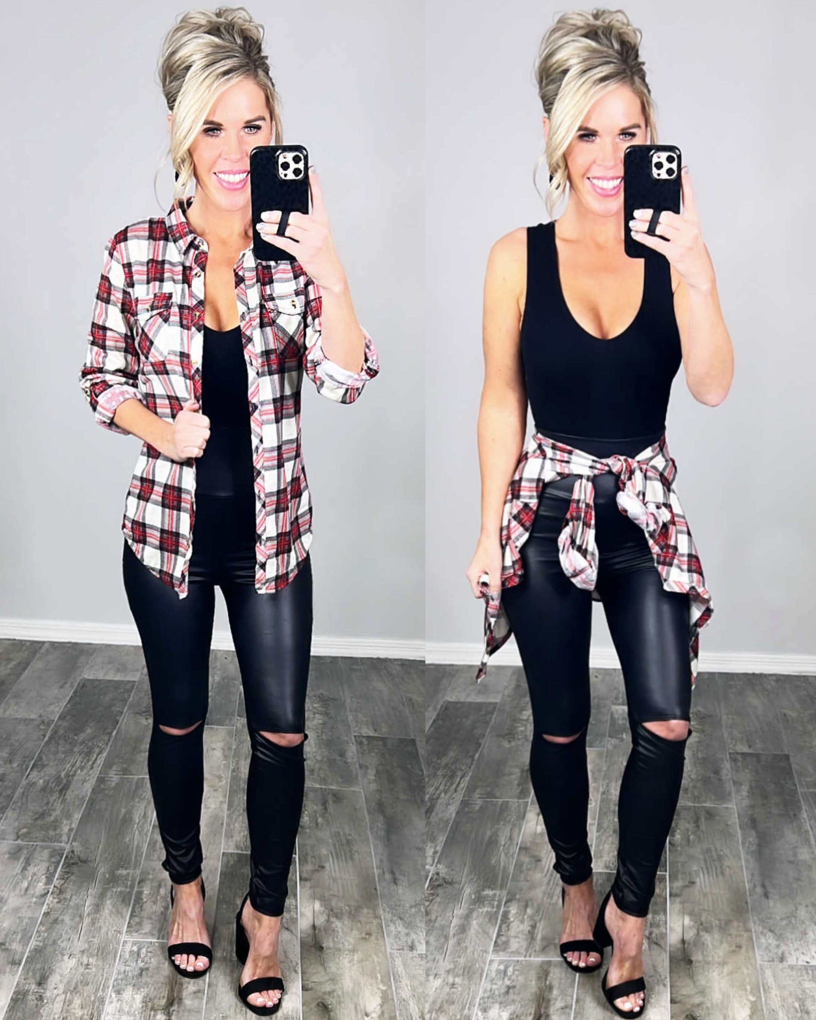 Penny Plaid Flannel Top - Ivory/Red-flannel-privityboutique-Privity Boutique, Women’s Fashion Boutique in Mesa, Arizona