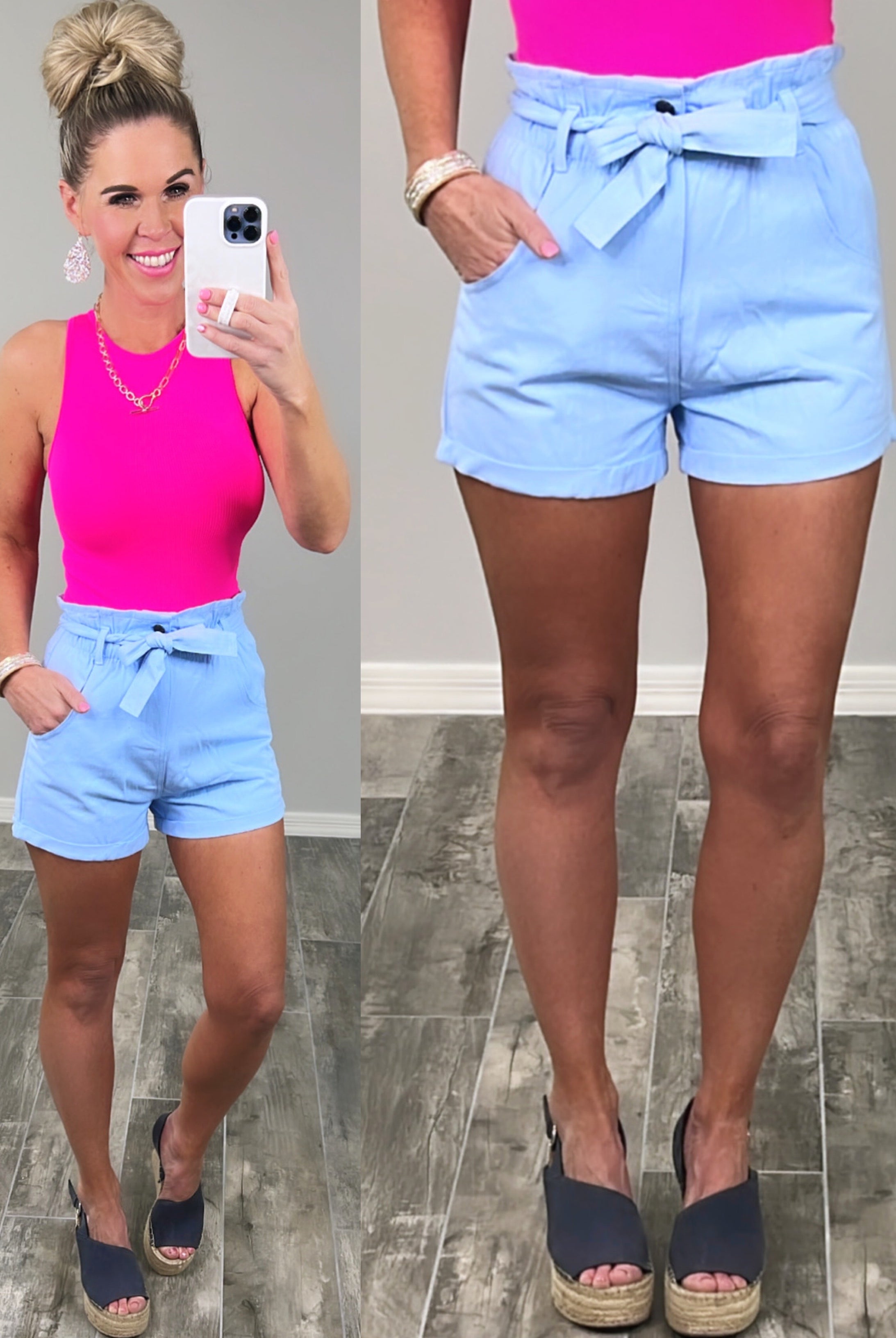Bayside Stroll Paperbag Shorts - Sky Blue-shorts-privityboutique.com-Privity Boutique, Women’s Fashion Boutique in Mesa, Arizona