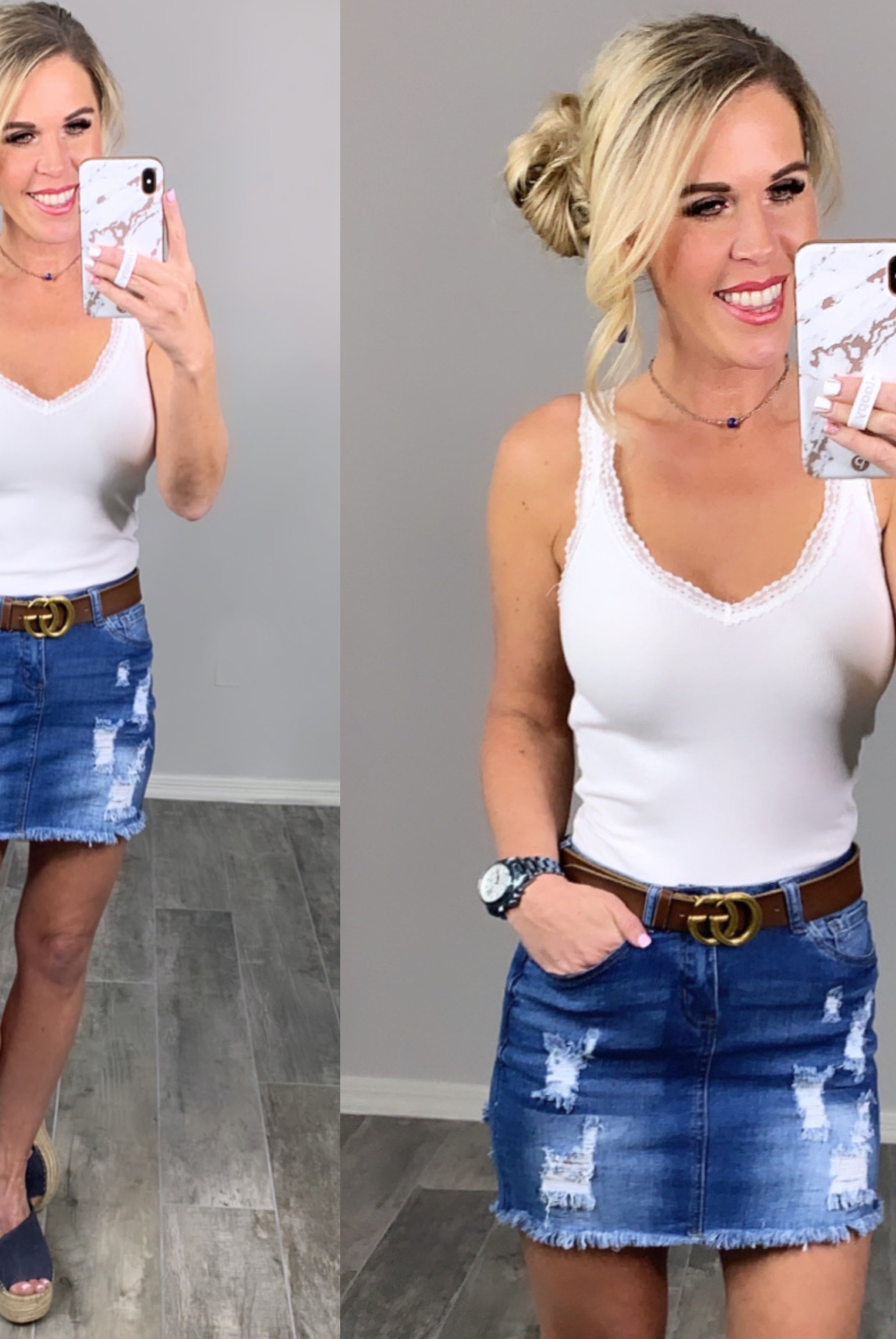 Distressed Denim Skirt - Medium-Dress-privityboutique.com-Privity Boutique, Women’s Fashion Boutique in Mesa, Arizona