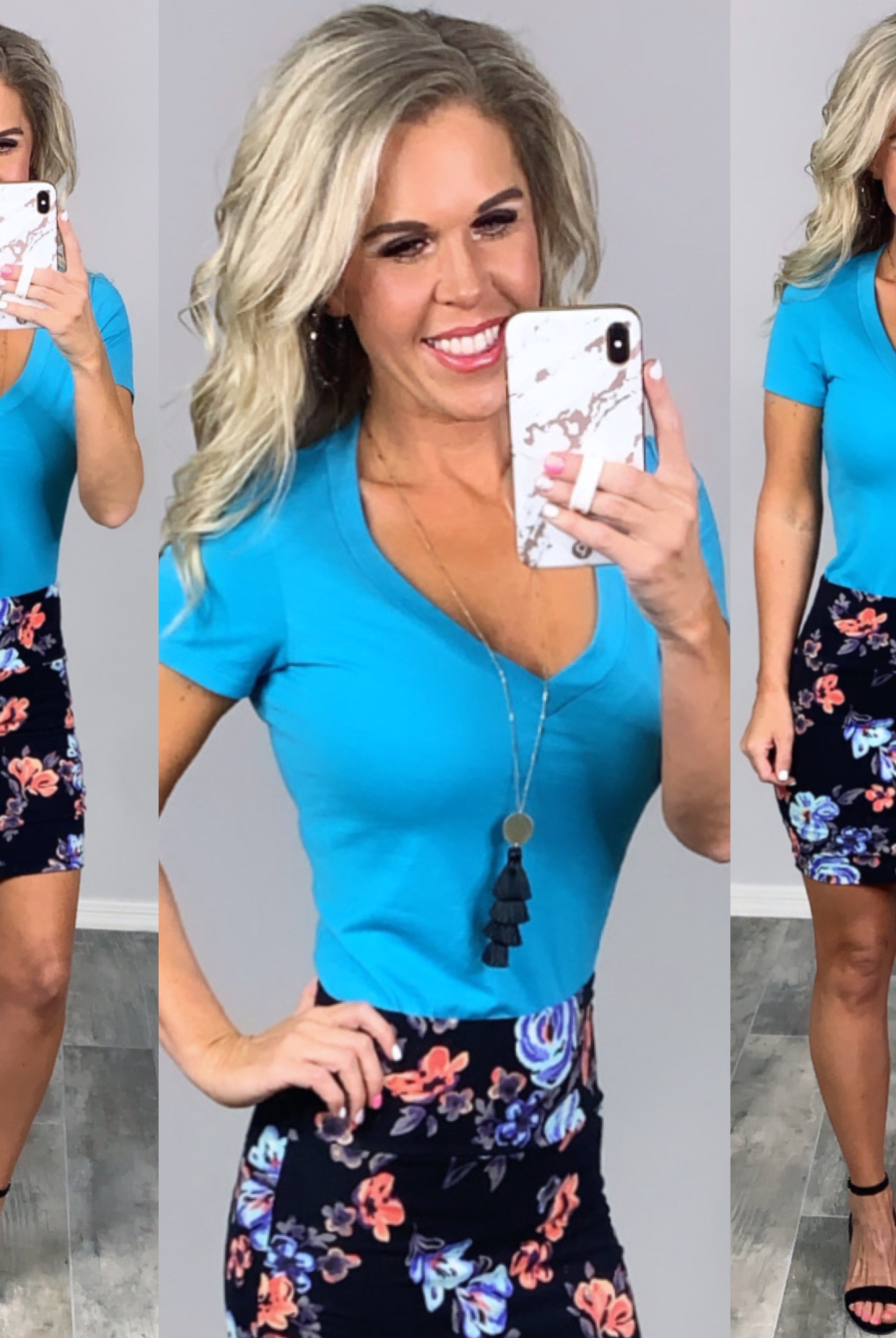 BASIC SHORT SLEEVE DEEP V TEE - TEAL-Top-privityboutique.com-Privity Boutique, Women’s Fashion Boutique in Mesa, Arizona