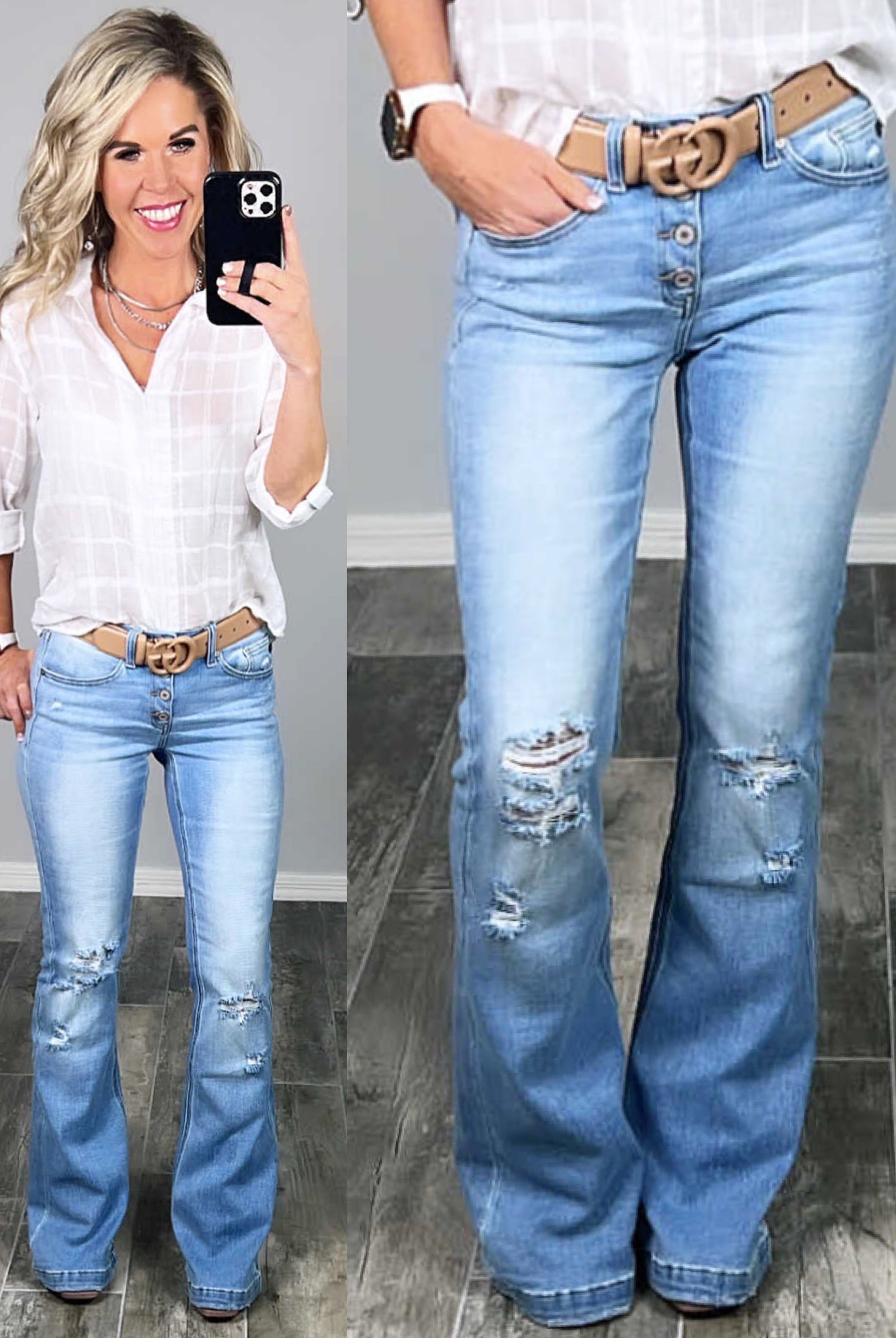 Talia Distressed Button Front Flare Jeans-jeans-privityboutique-Privity Boutique, Women’s Fashion Boutique in Mesa, Arizona