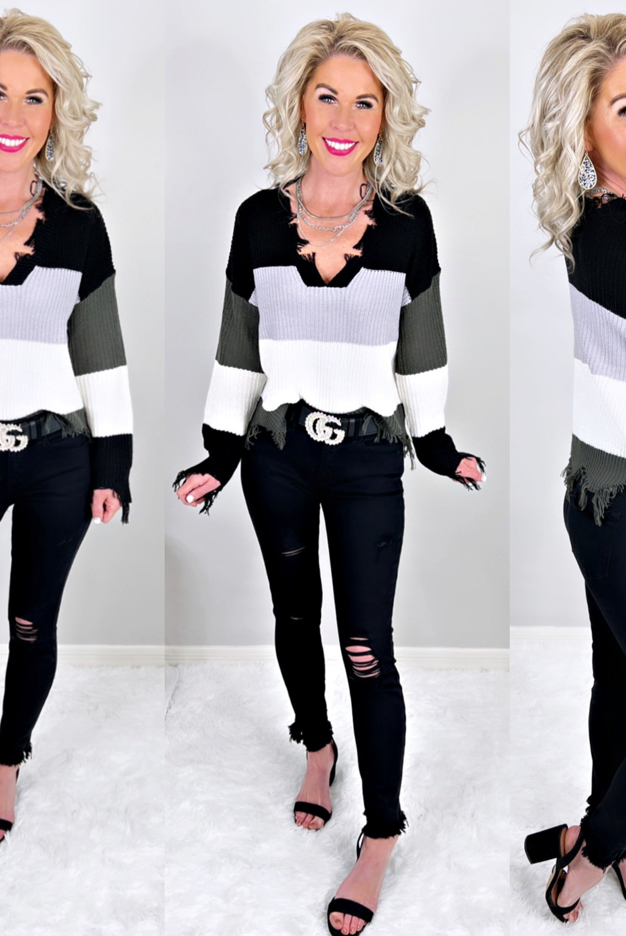 Striped Raw Hem Cozy Sweater-Cropped sweater Top-privityboutique.com-Privity Boutique, Women’s Fashion Boutique in Mesa, Arizona