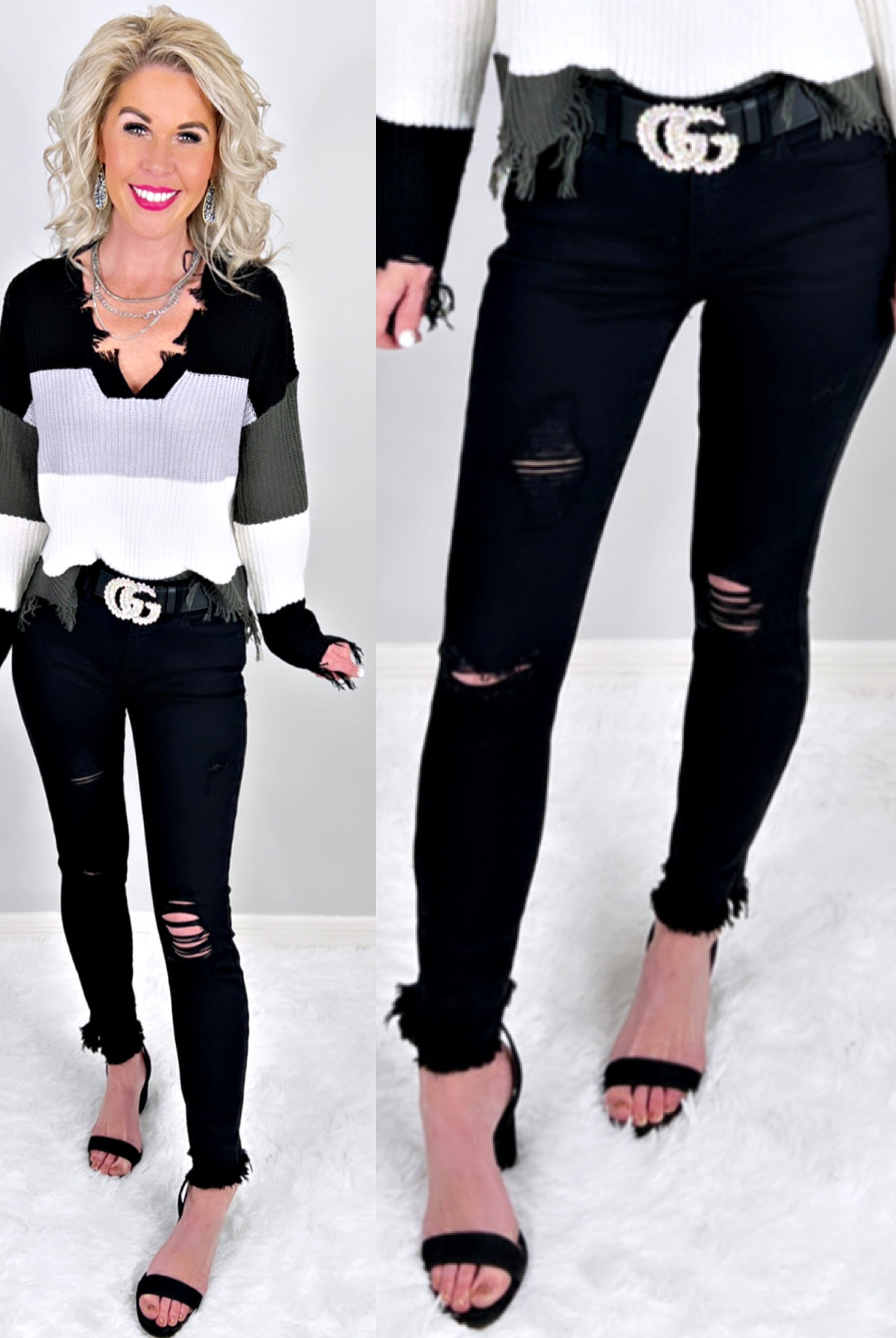 Kristy Raw Hem Jeans - Black-ripped skinny jeans-privityboutique-Privity Boutique, Women’s Fashion Boutique in Mesa, Arizona