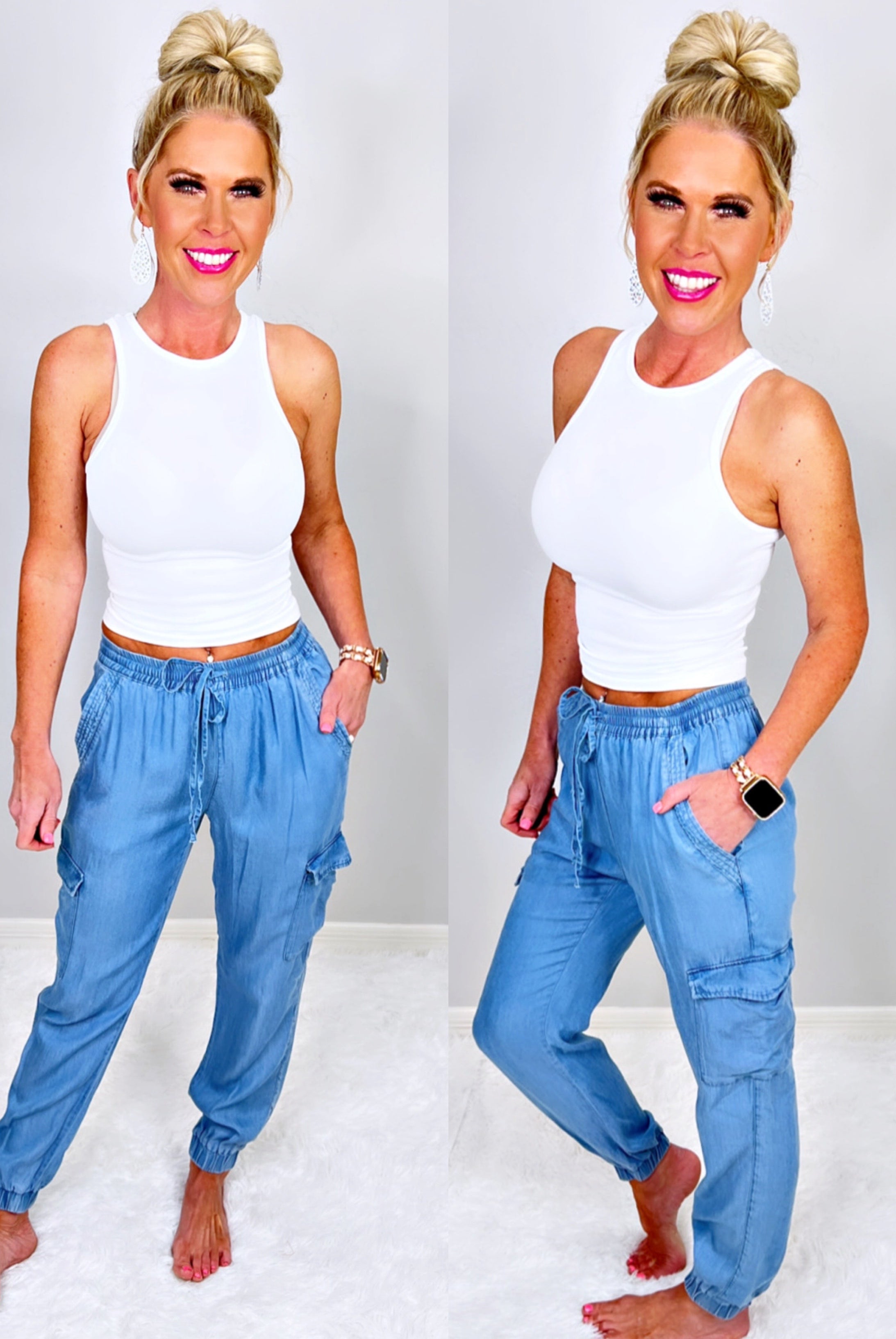 Cargo Chambray Jogger Pants-cargo pocket jogger joggers-privityboutique.com-Privity Boutique, Women’s Fashion Boutique in Mesa, Arizona