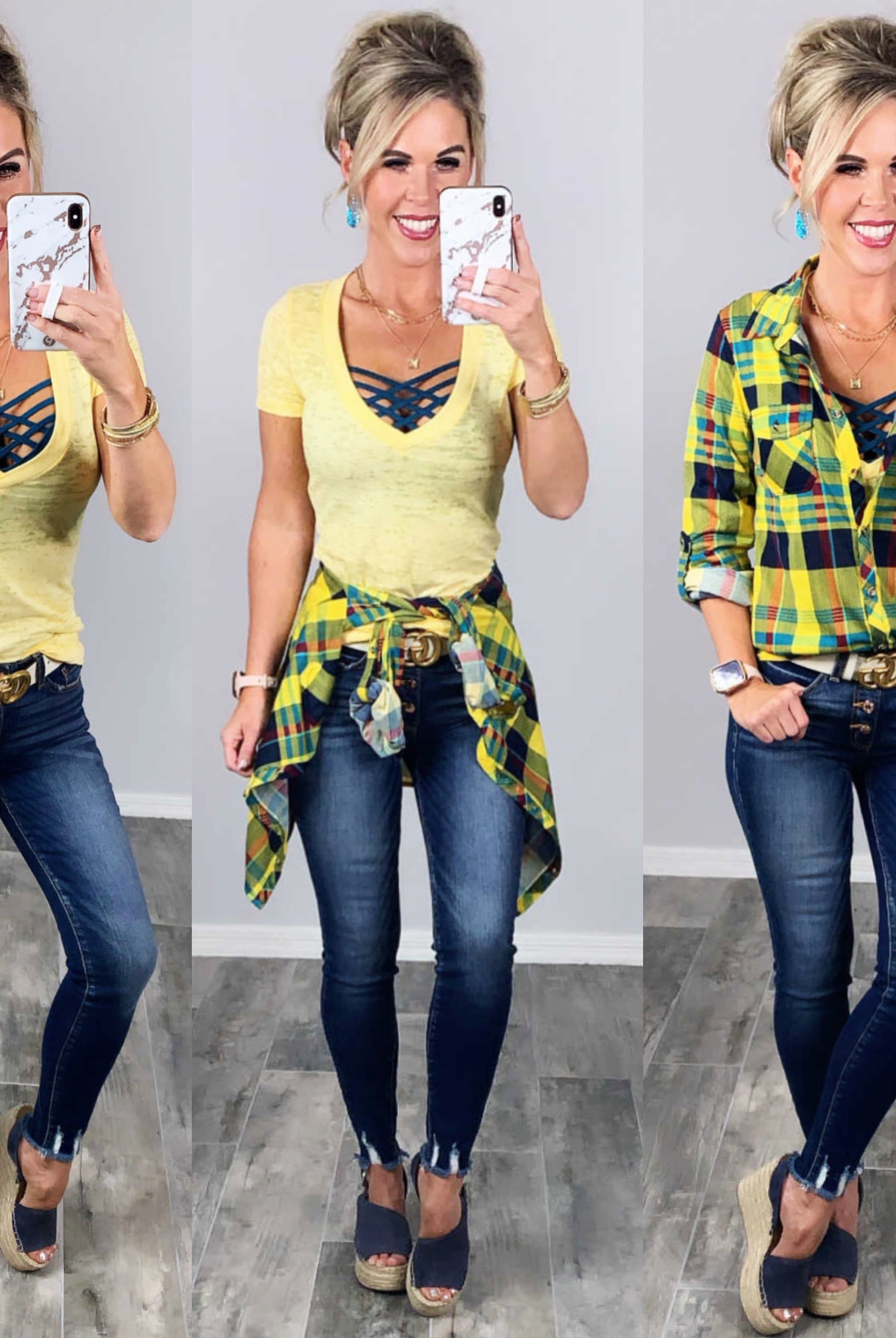 BASIC BURNOUT DEEP V-NECK TEE - LEMON-Top-privityboutique.com-Privity Boutique, Women’s Fashion Boutique in Mesa, Arizona