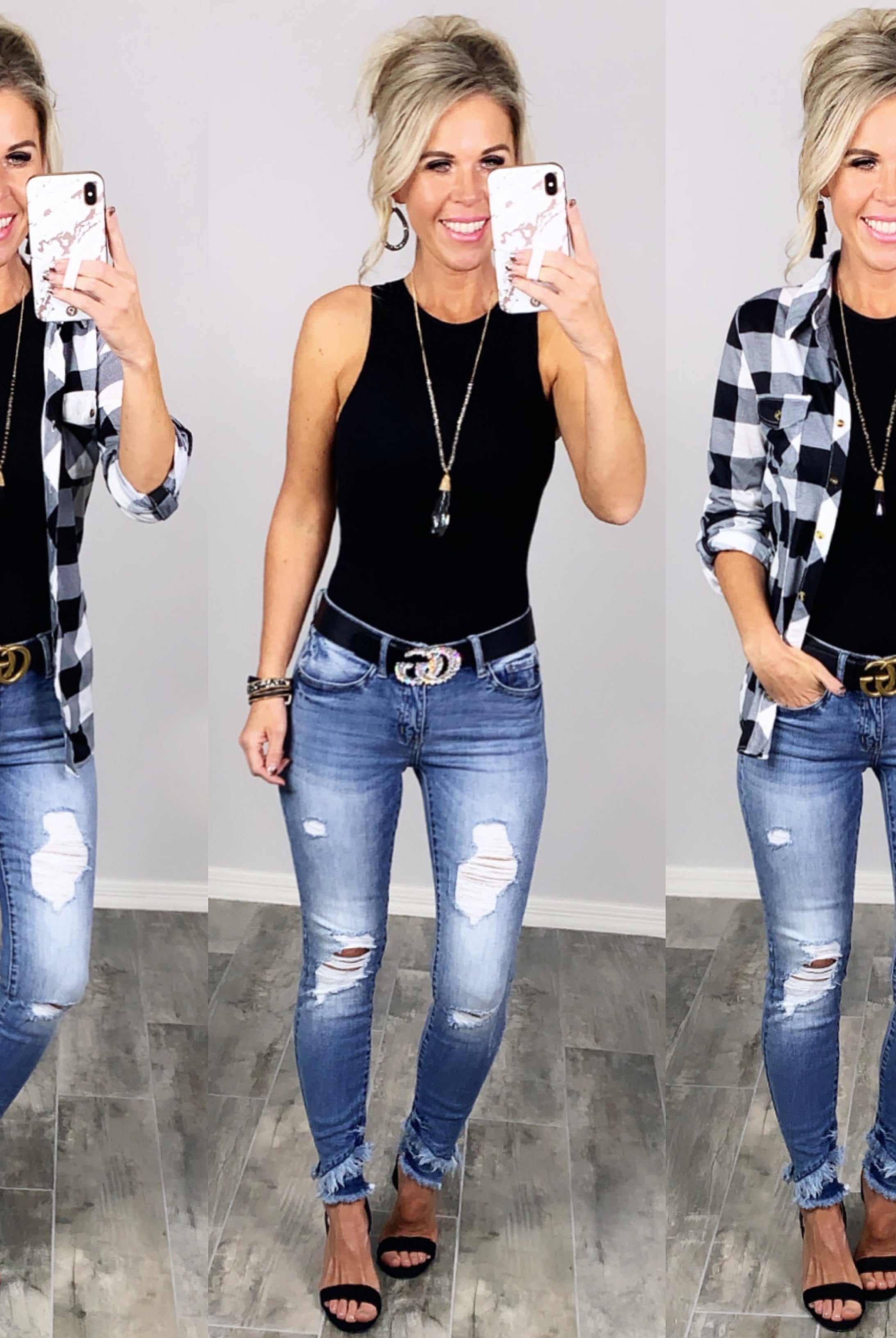 Penny Plaid Flannel Top - Buffalo White-flannel-privityboutique-Privity Boutique, Women’s Fashion Boutique in Mesa, Arizona