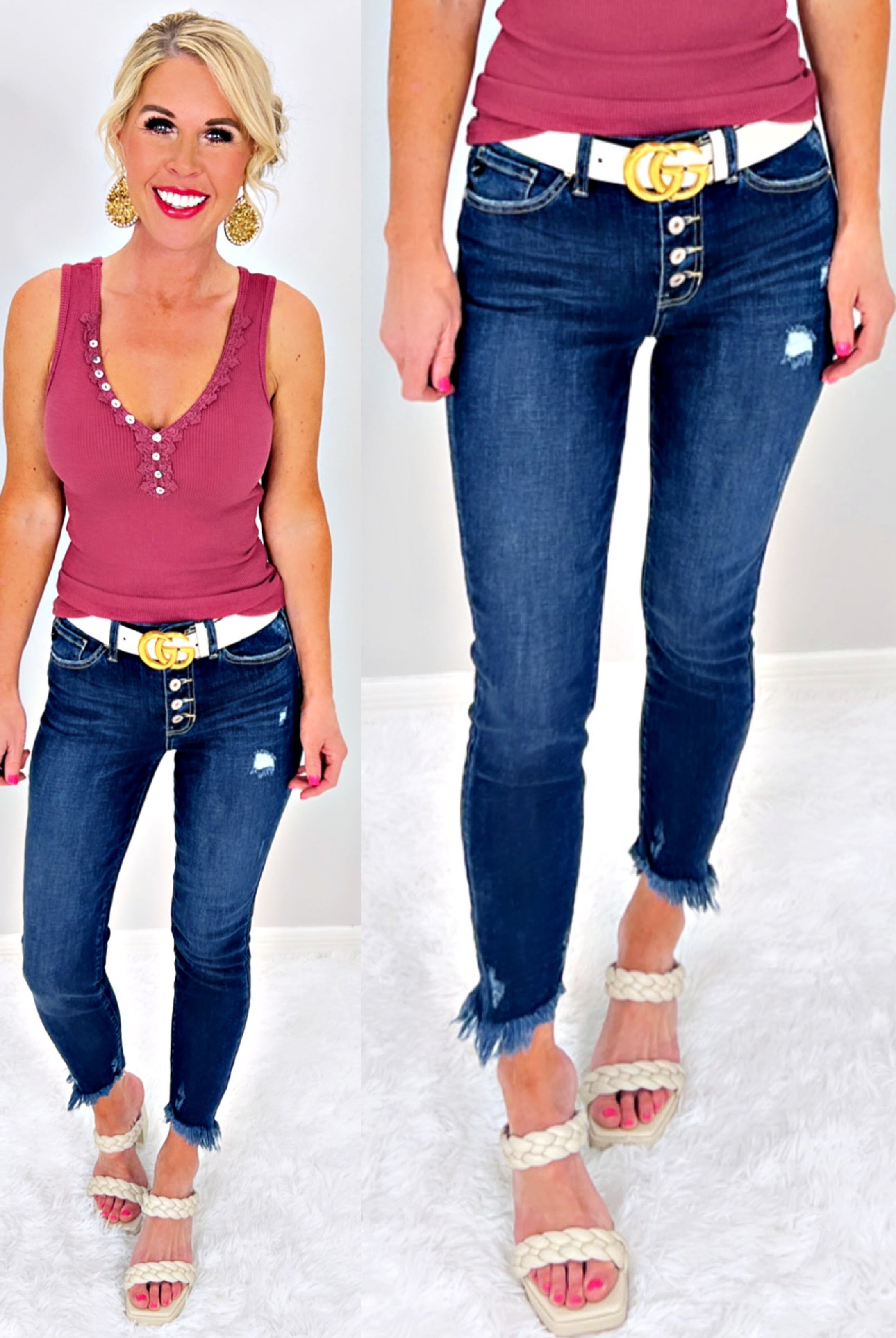 Abbey Button Front Raw Hem Jeans-ripped skinny jeans-privityboutique-Privity Boutique, Women’s Fashion Boutique in Mesa, Arizona