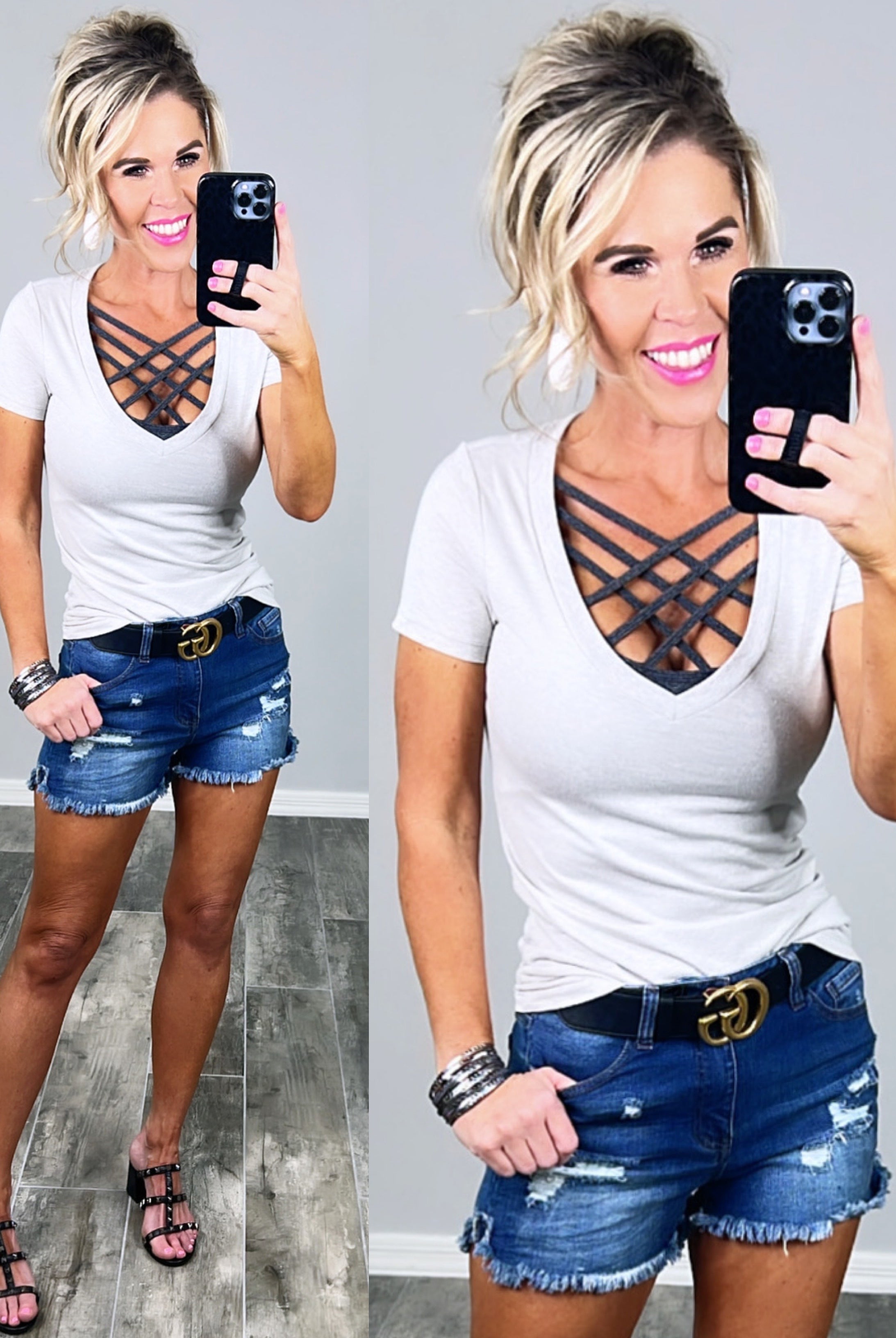 BASIC SHORT SLEEVE DEEP V TEE - SILK-Top-privityboutique.com-Privity Boutique, Women’s Fashion Boutique in Mesa, Arizona