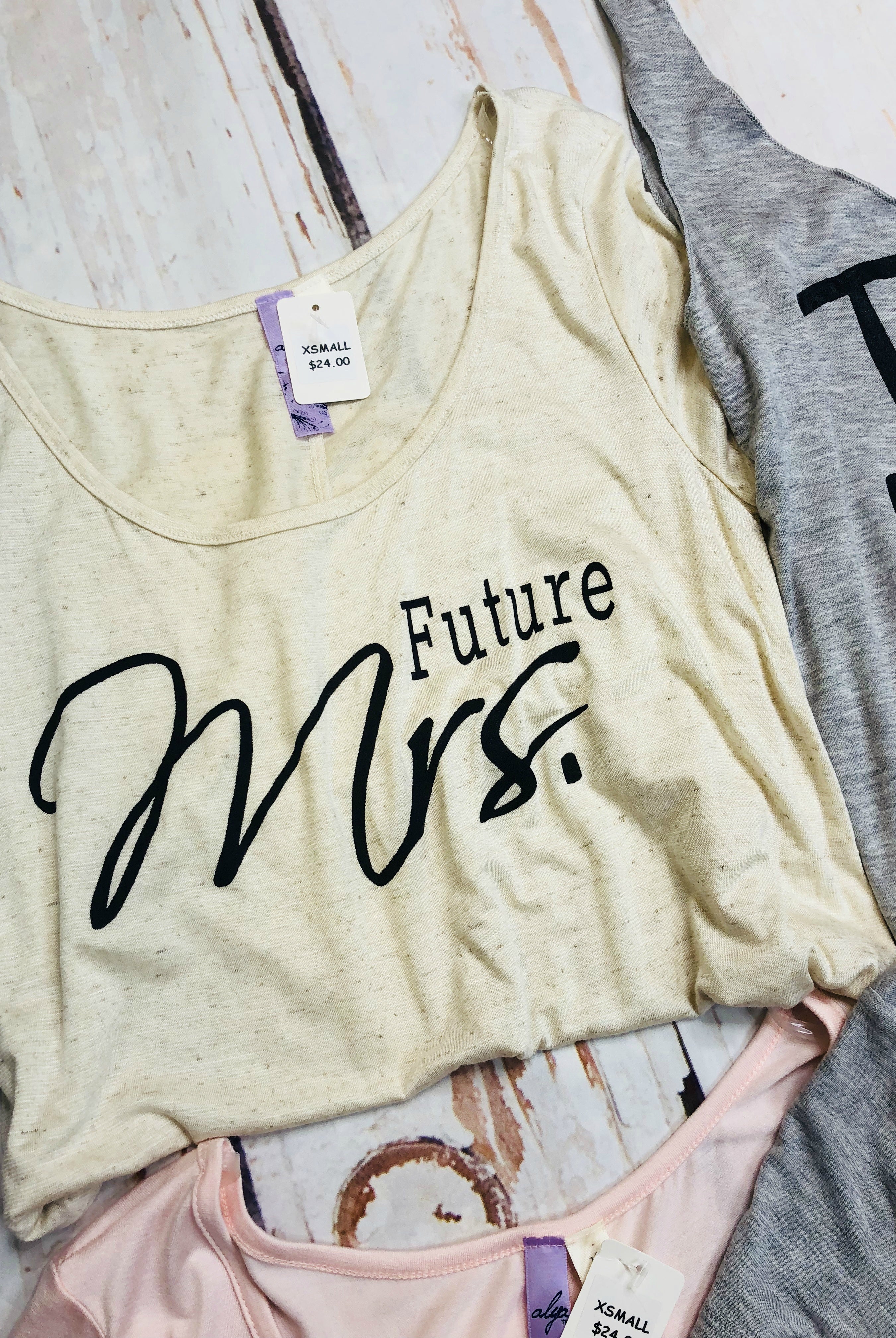 Future Mrs. Short Sleeve Graphic Tee: Oatmeal-Top-privityboutique.com-Privity Boutique, Women’s Fashion Boutique in Mesa, Arizona