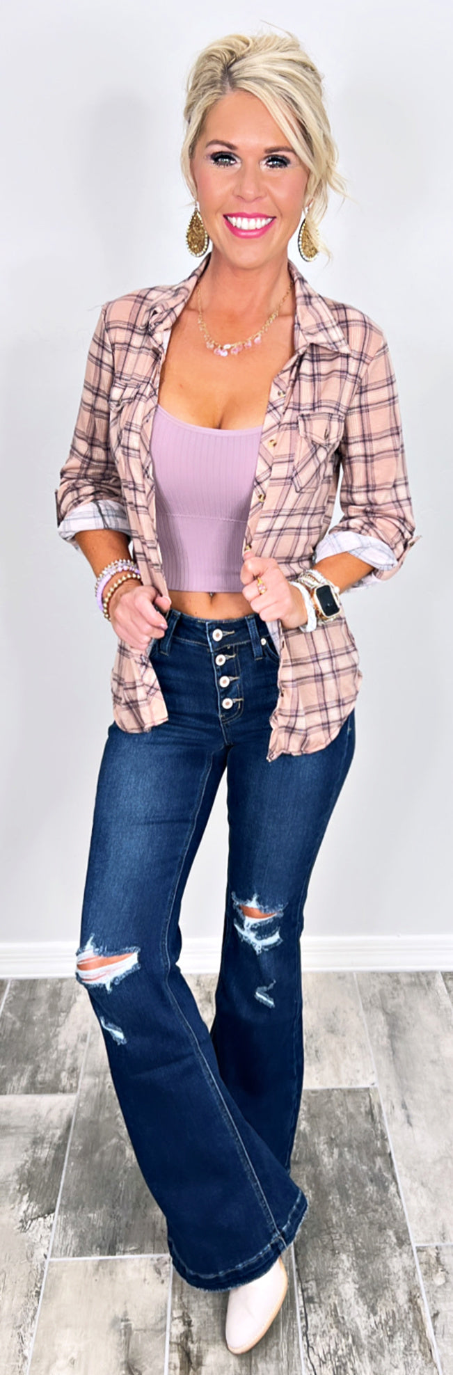 Penny Plaid Flannel Top - Blush/Plum-flannel-privityboutique-Privity Boutique, Women’s Fashion Boutique in Mesa, Arizona