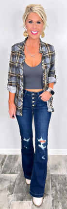 Penny Plaid Flannel Top - Blue/Brown-flannel-privityboutique-Privity Boutique, Women’s Fashion Boutique in Mesa, Arizona