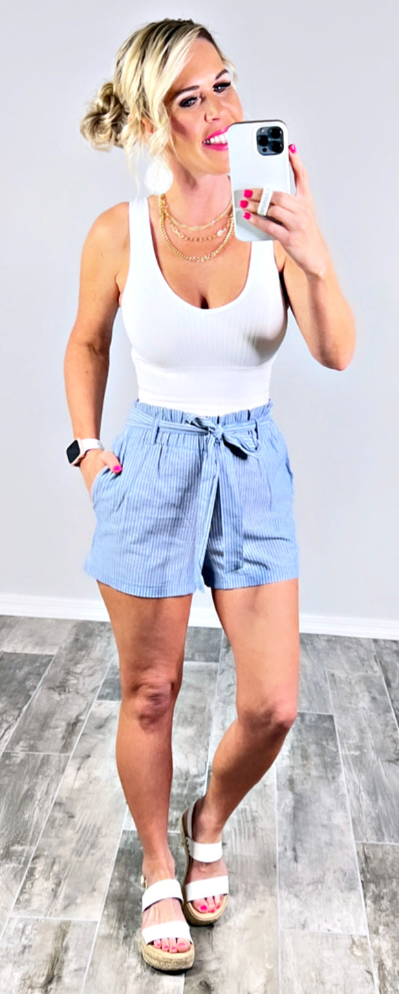 Know My Worth Striped Chambray Shorts-shorts-privityboutique.com-Privity Boutique, Women’s Fashion Boutique in Mesa, Arizona