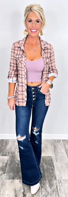 Penny Plaid Flannel Top - Blush/Plum-flannel-privityboutique-Privity Boutique, Women’s Fashion Boutique in Mesa, Arizona