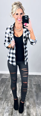 Penny Plaid Flannel Top - Black/White/Grey-flannel-privityboutique-Privity Boutique, Women’s Fashion Boutique in Mesa, Arizona