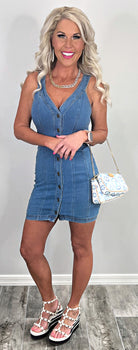 Denim Dreams Button Front Dress - Medium-Dress-privityboutique.com-Privity Boutique, Women’s Fashion Boutique in Mesa, Arizona