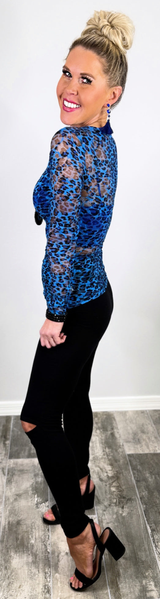 Lace Scoop Neck Top - Blue Print-Top-privityboutique-Privity Boutique, Women’s Fashion Boutique in Mesa, Arizona