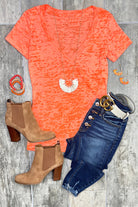 BURNOUT DEEP V-NECK TEE - ORANGE-Top-privityboutique.com-Privity Boutique, Women’s Fashion Boutique in Mesa, Arizona