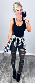 Penny Plaid Flannel Top - Black/White/Grey-flannel-privityboutique-Privity Boutique, Women’s Fashion Boutique in Mesa, Arizona