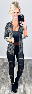 Penny Plaid Flannel Top - Olive/Black-flannel-privityboutique-Privity Boutique, Women’s Fashion Boutique in Mesa, Arizona