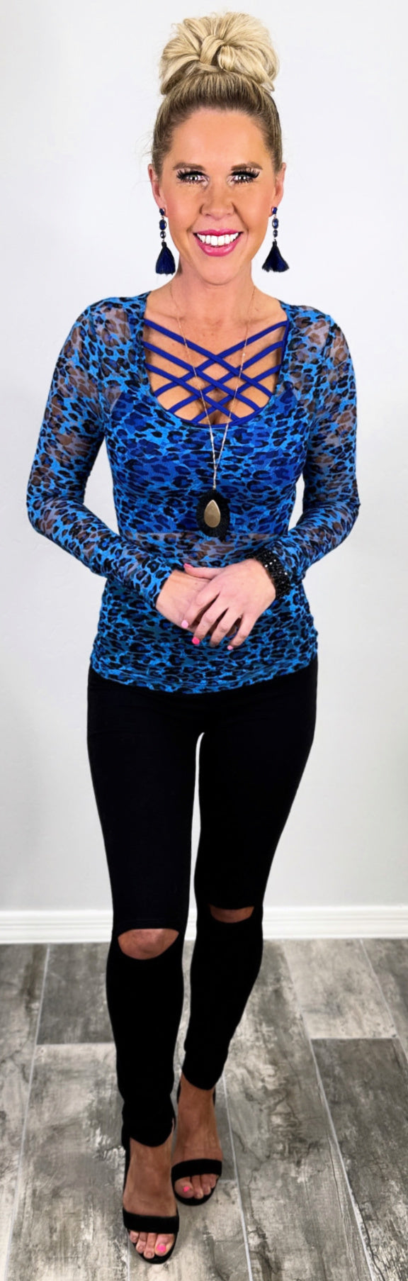 Lace Scoop Neck Top - Blue Print-Top-privityboutique-Privity Boutique, Women’s Fashion Boutique in Mesa, Arizona