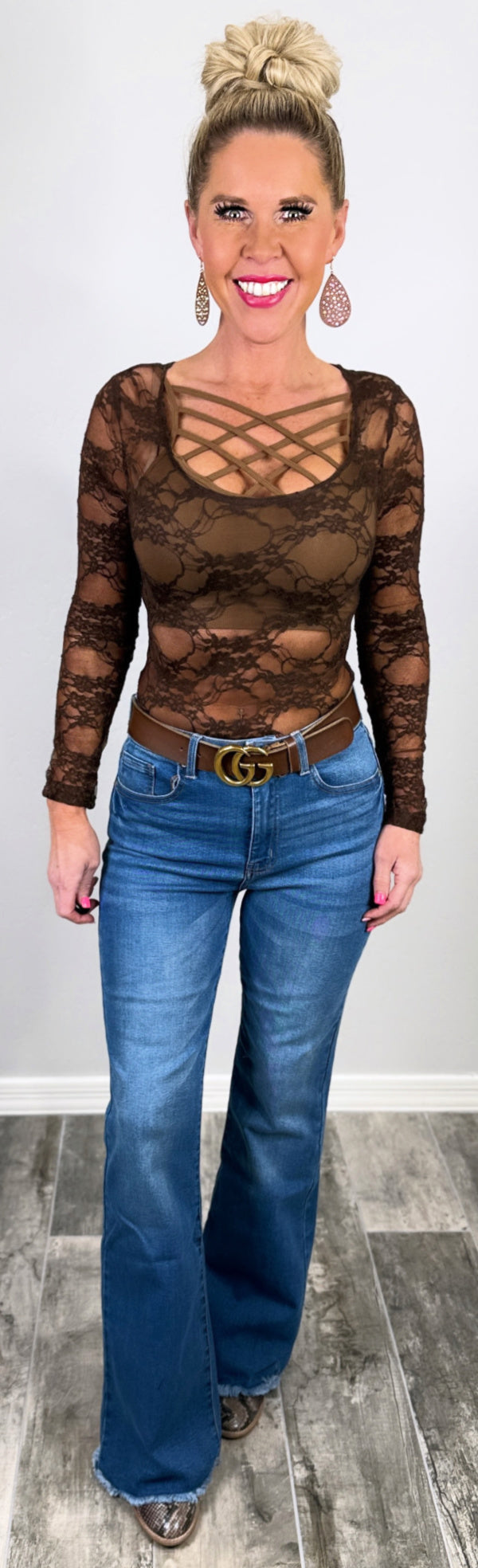 Lace Scoop Neck Top - Brown-Top-privityboutique-Privity Boutique, Women’s Fashion Boutique in Mesa, Arizona