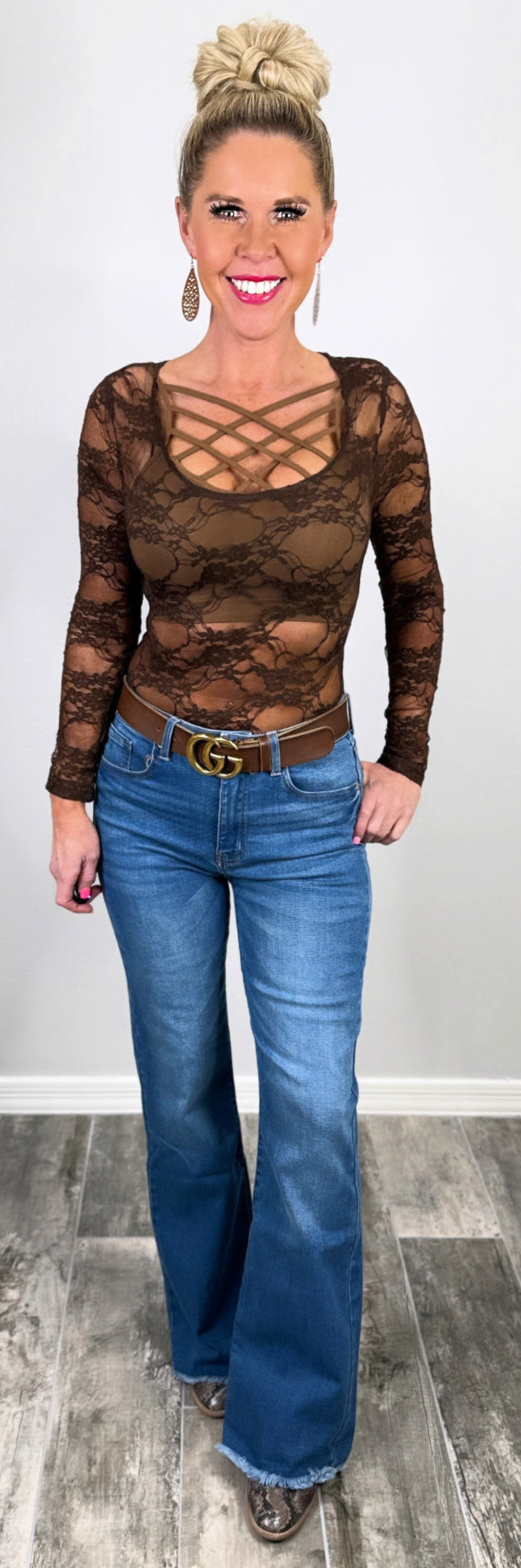 Lace Scoop Neck Top - Brown-Top-privityboutique-Privity Boutique, Women’s Fashion Boutique in Mesa, Arizona