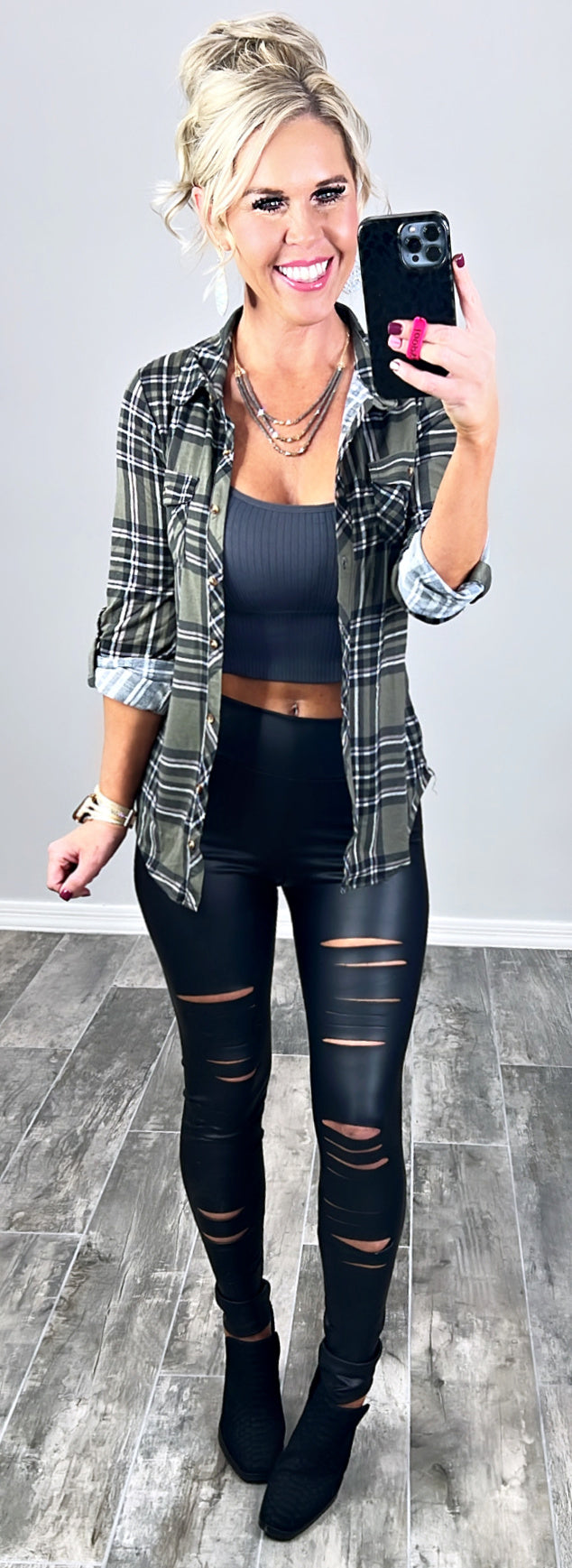 Penny Plaid Flannel Top - Olive/Black-flannel-privityboutique-Privity Boutique, Women’s Fashion Boutique in Mesa, Arizona