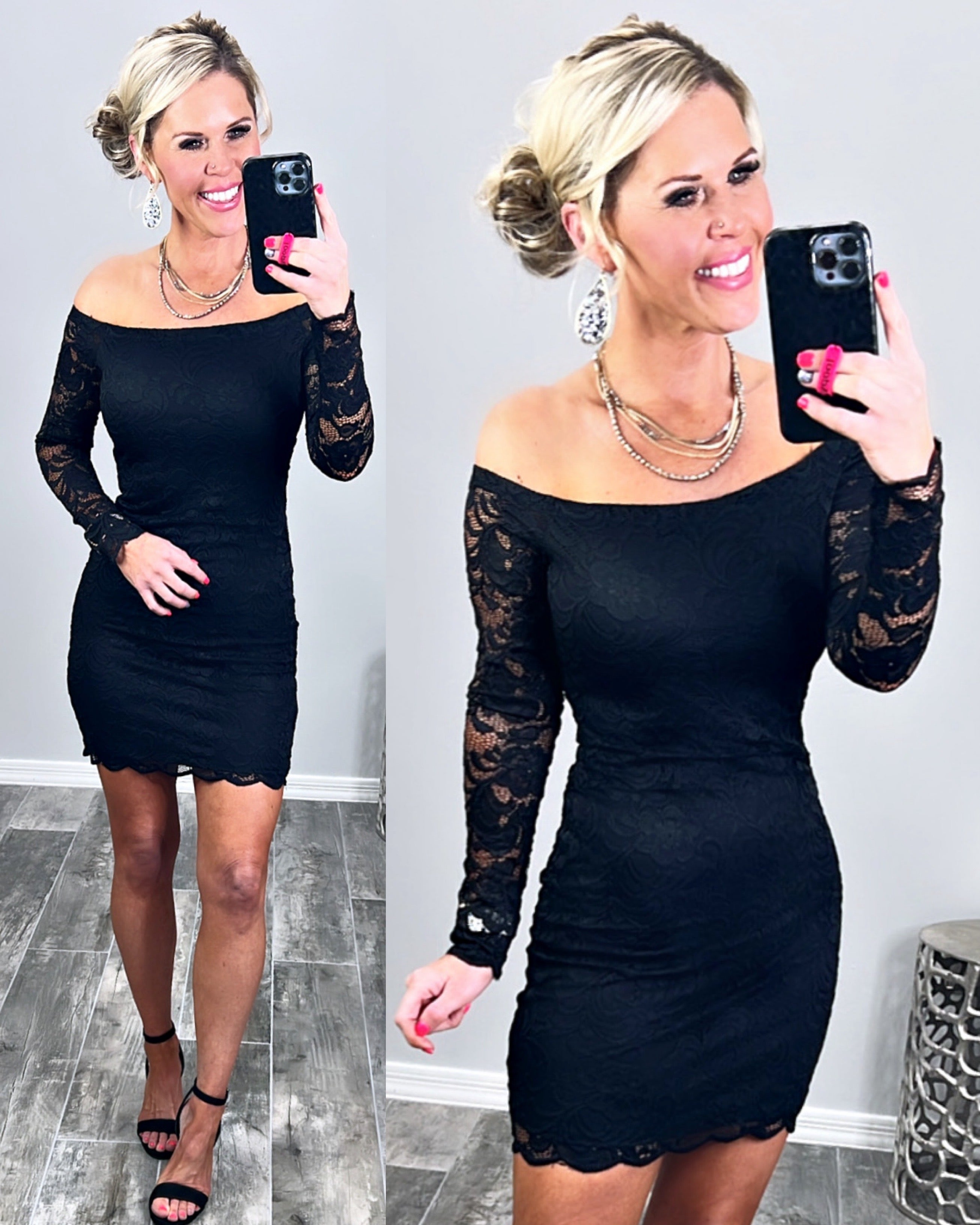 Lace Off The Shoulder Dress - Black-Dress-privityboutique.com-Privity Boutique, Women’s Fashion Boutique in Mesa, Arizona