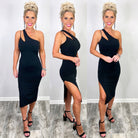 One Shoulder Slit Dress - Black-Dress-privityboutique.com-Privity Boutique, Women’s Fashion Boutique in Mesa, Arizona