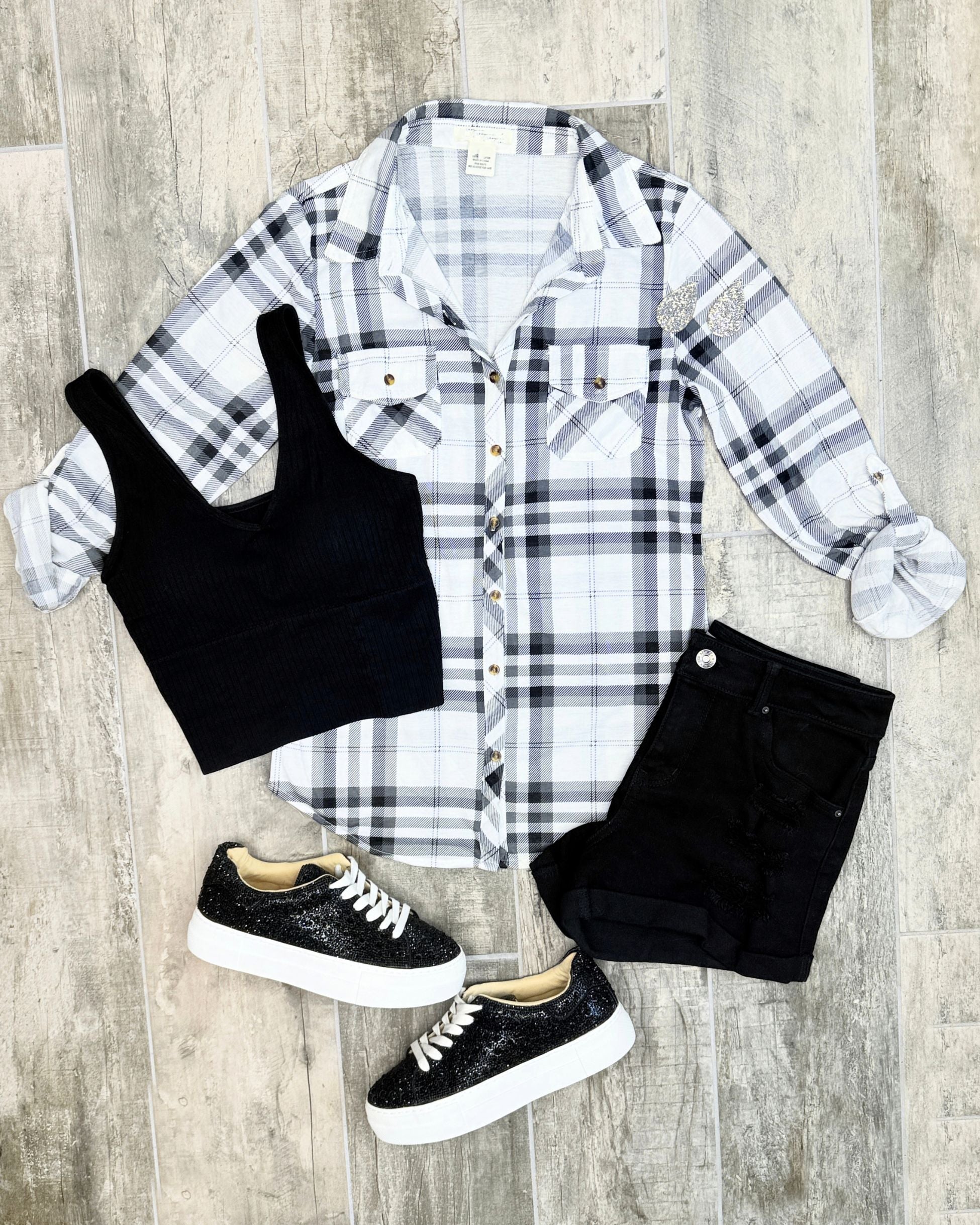 Penny Plaid Flannel Top - White/Black-flannel-privityboutique-Privity Boutique, Women’s Fashion Boutique in Mesa, Arizona