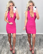 Don't Deny Me Ribbed Deep V Pink Dress-Dress-privityboutique-Privity Boutique, Women’s Fashion Boutique in Mesa, Arizona