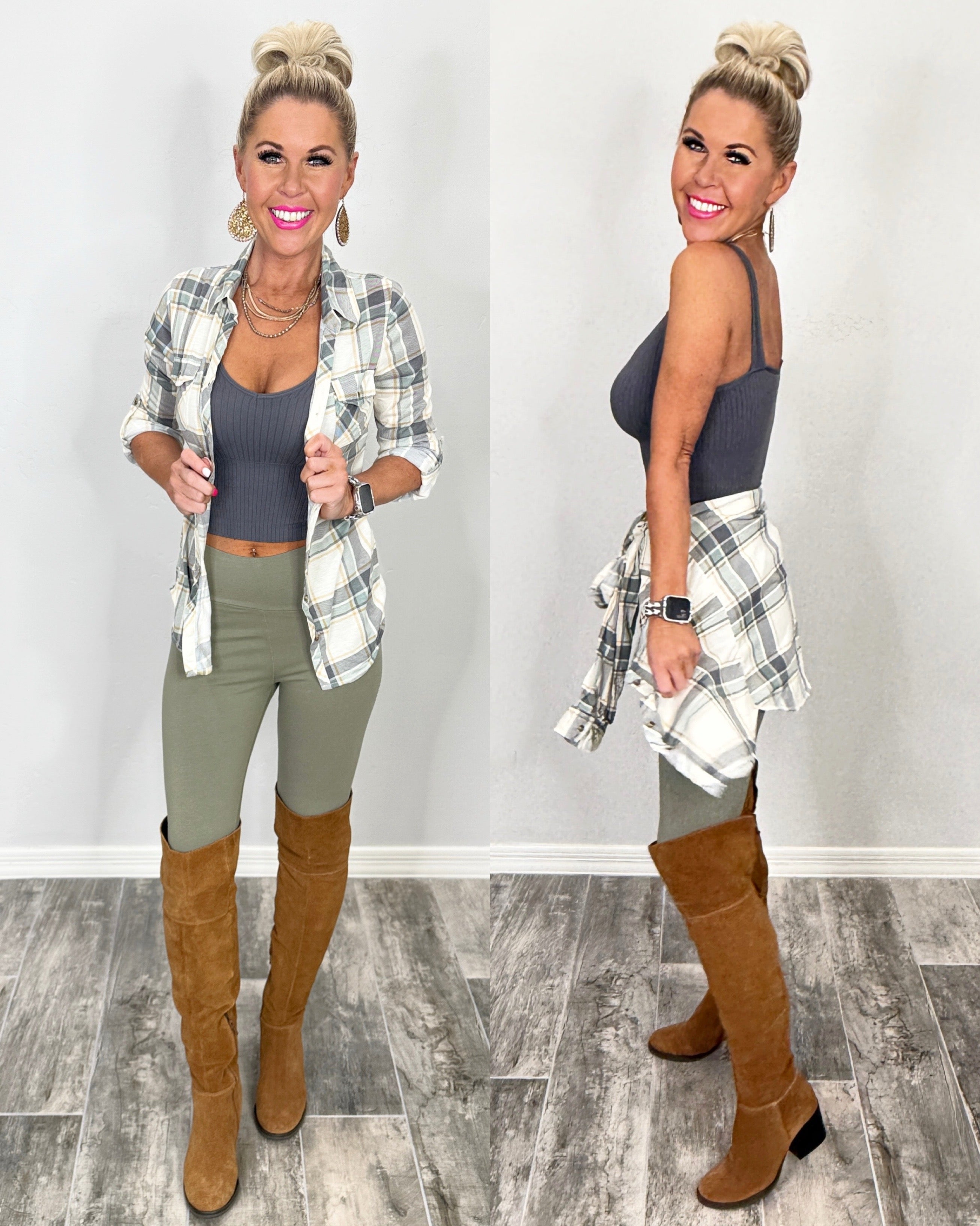 Penny Plaid Flannel Top - Ivory/Sage-flannel-privityboutique-Privity Boutique, Women’s Fashion Boutique in Mesa, Arizona