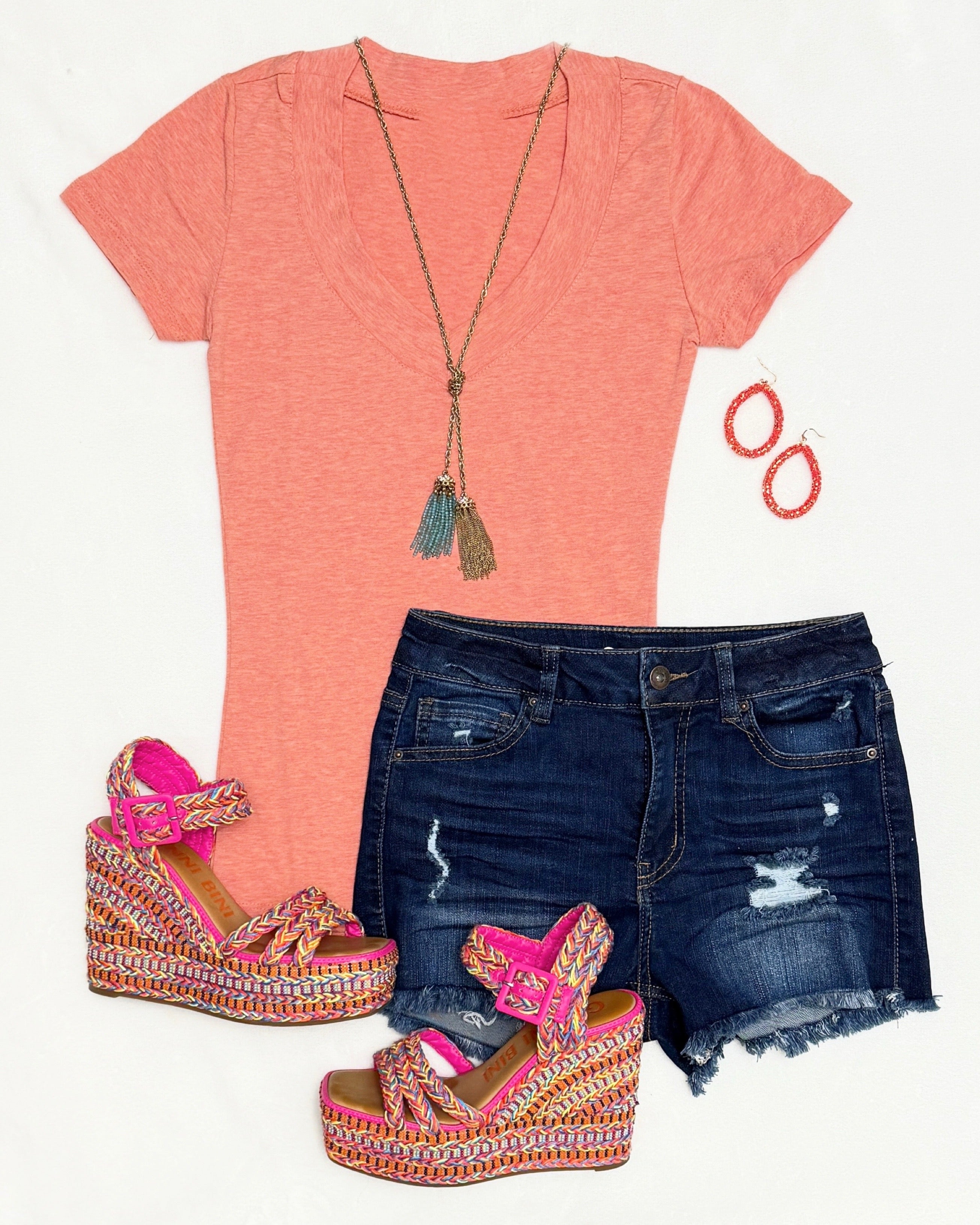 Deep V Tee - Lt. Orange-Top-privityboutique-Privity Boutique, Women’s Fashion Boutique in Mesa, Arizona