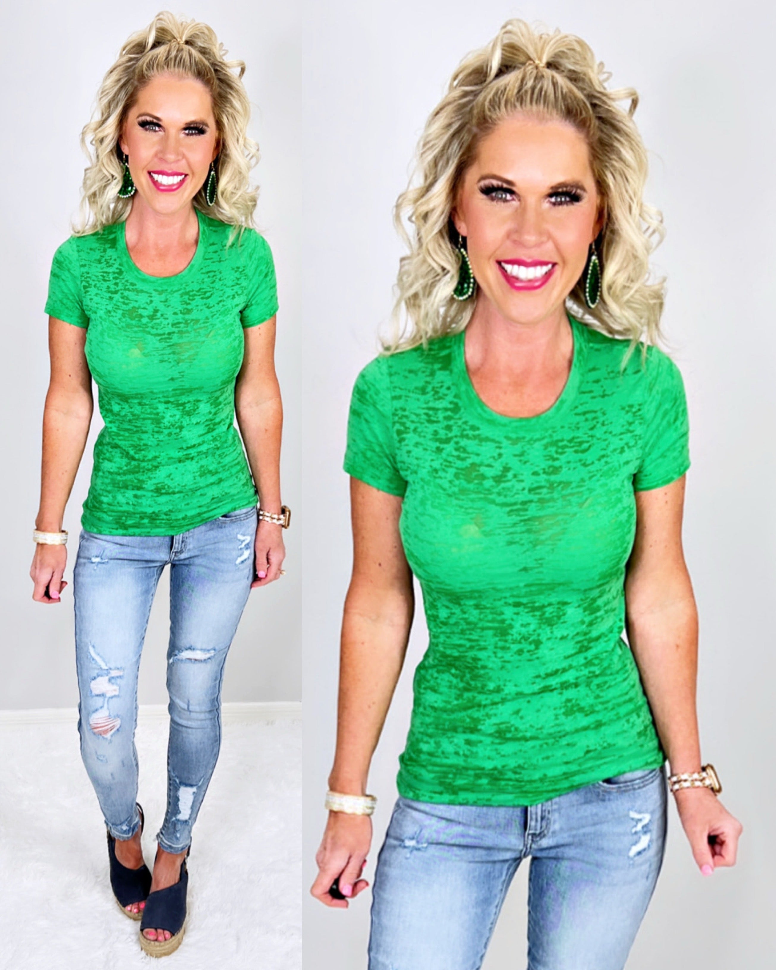 BASIC BURNOUT TEE - GREEN-Top-privityboutique.com-Privity Boutique, Women’s Fashion Boutique in Mesa, Arizona
