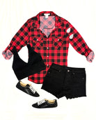 Penny Plaid Flannel Top - Buffalo Red/White-flannel-privityboutique-Privity Boutique, Women’s Fashion Boutique in Mesa, Arizona