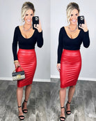 Walk On By Faux Leather Pencil Skirt - Red-Leggings-privityboutique-Privity Boutique, Women’s Fashion Boutique in Mesa, Arizona