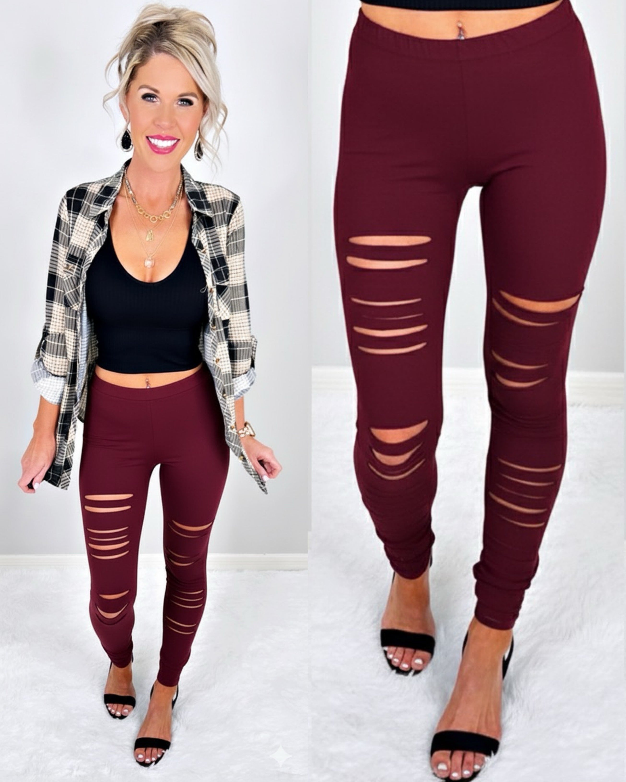 Tear It Up Leggings - Burgundy-Leggings-privityboutique-Privity Boutique, Women’s Fashion Boutique in Mesa, Arizona