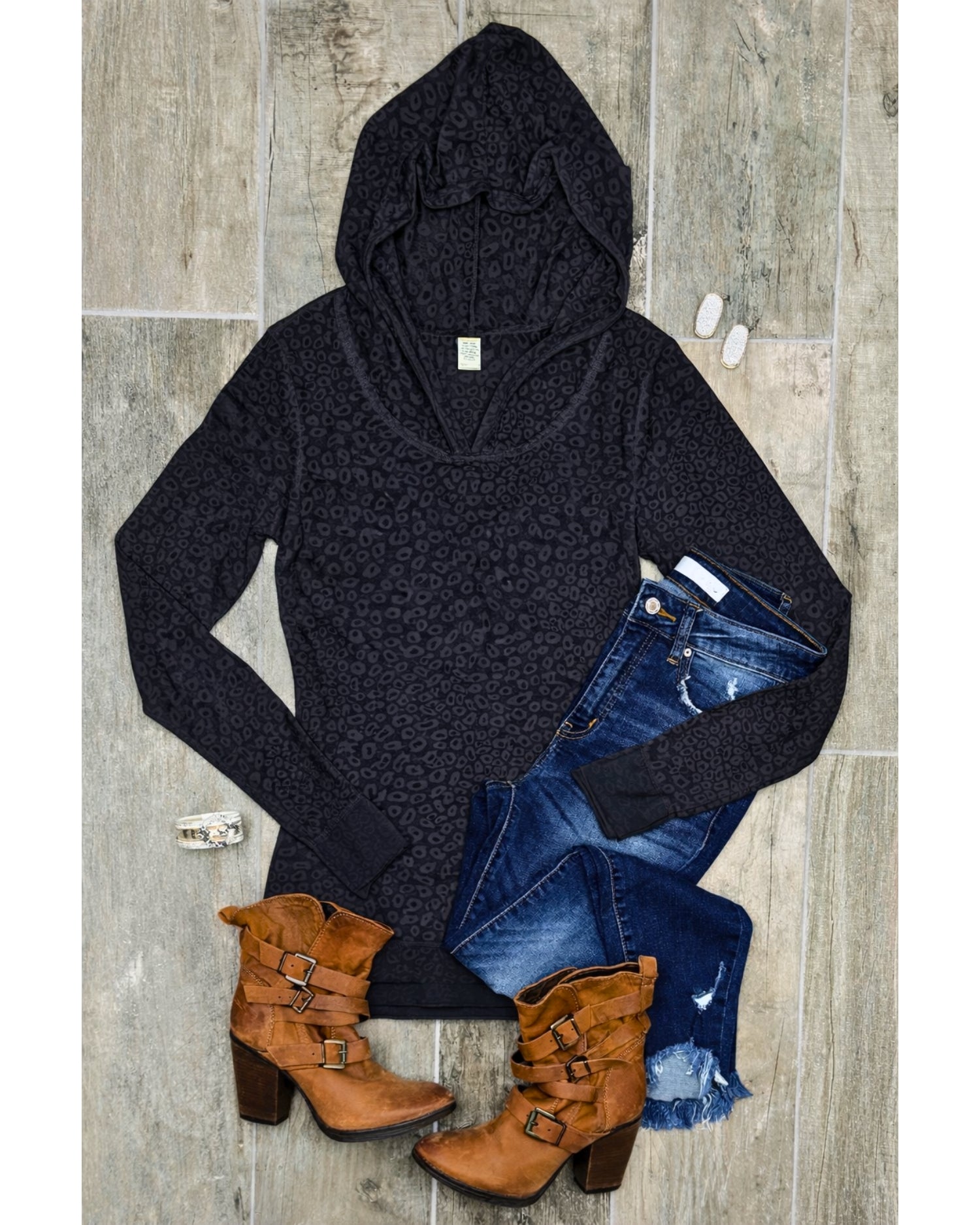 Leopard Burnout Hoodie Top - Black-Top-privityboutique.com-Privity Boutique, Women’s Fashion Boutique in Mesa, Arizona