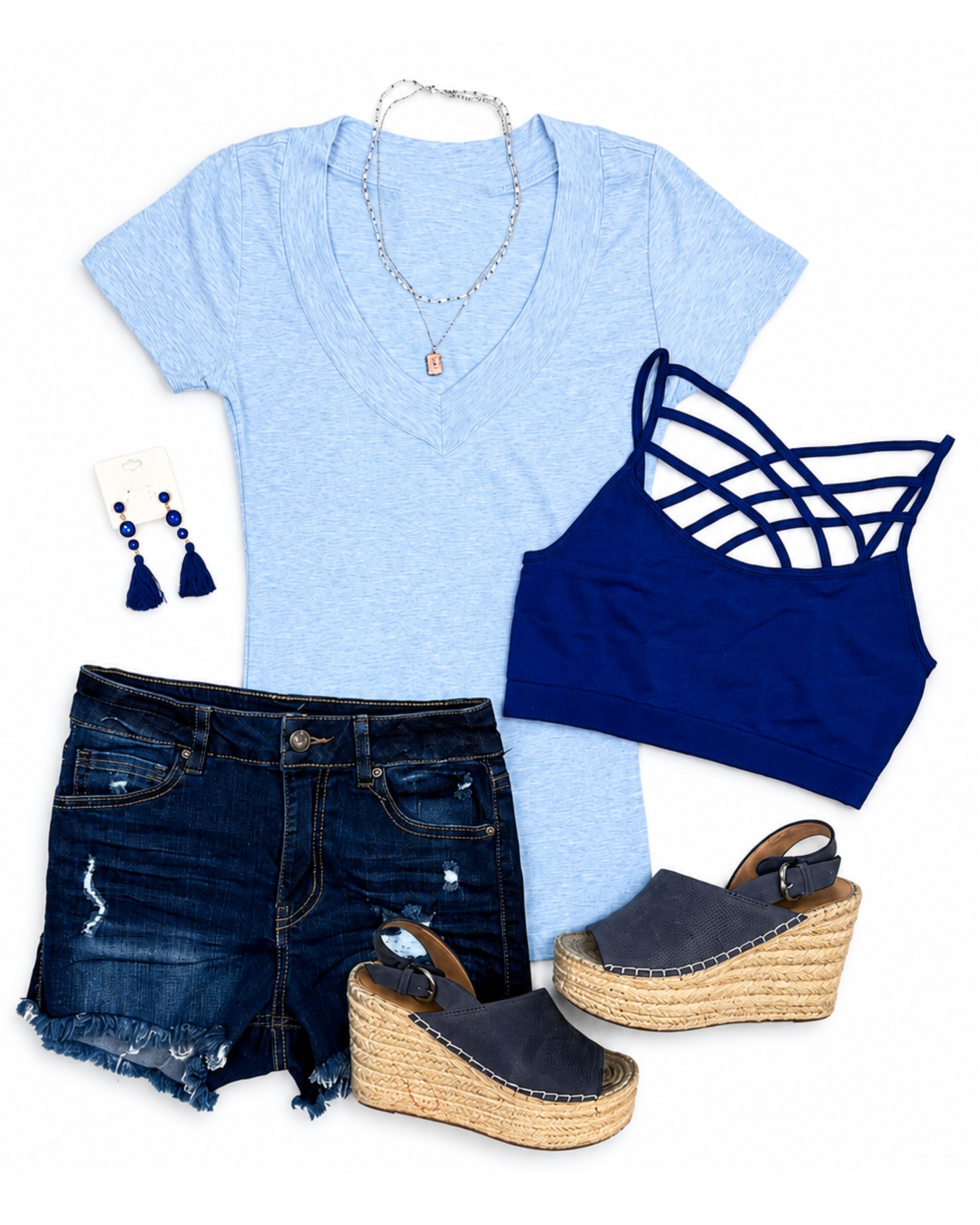 Deep V Tee - Lt. Blue-Top-privityboutique-Privity Boutique, Women’s Fashion Boutique in Mesa, Arizona
