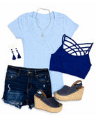 Deep V Tee - Lt. Blue-Top-privityboutique-Privity Boutique, Women’s Fashion Boutique in Mesa, Arizona