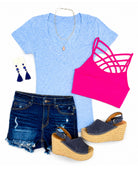 Deep V Tee - Lt. Blue-Top-privityboutique-Privity Boutique, Women’s Fashion Boutique in Mesa, Arizona