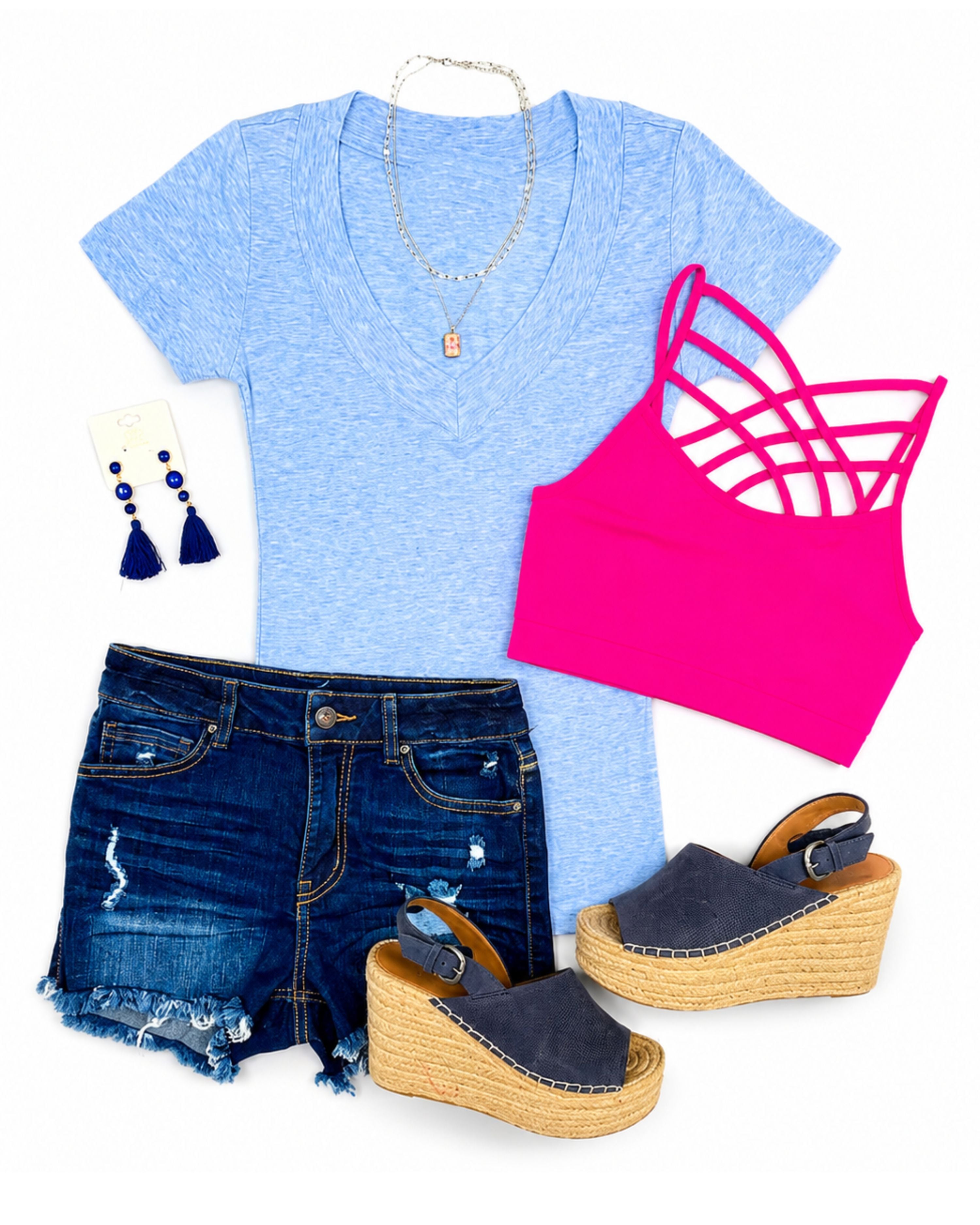 Deep V Tee - Lt. Blue-Top-privityboutique-Privity Boutique, Women’s Fashion Boutique in Mesa, Arizona