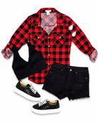 Penny Plaid Flannel Top - Buffalo Red/White-flannel-privityboutique-Privity Boutique, Women’s Fashion Boutique in Mesa, Arizona